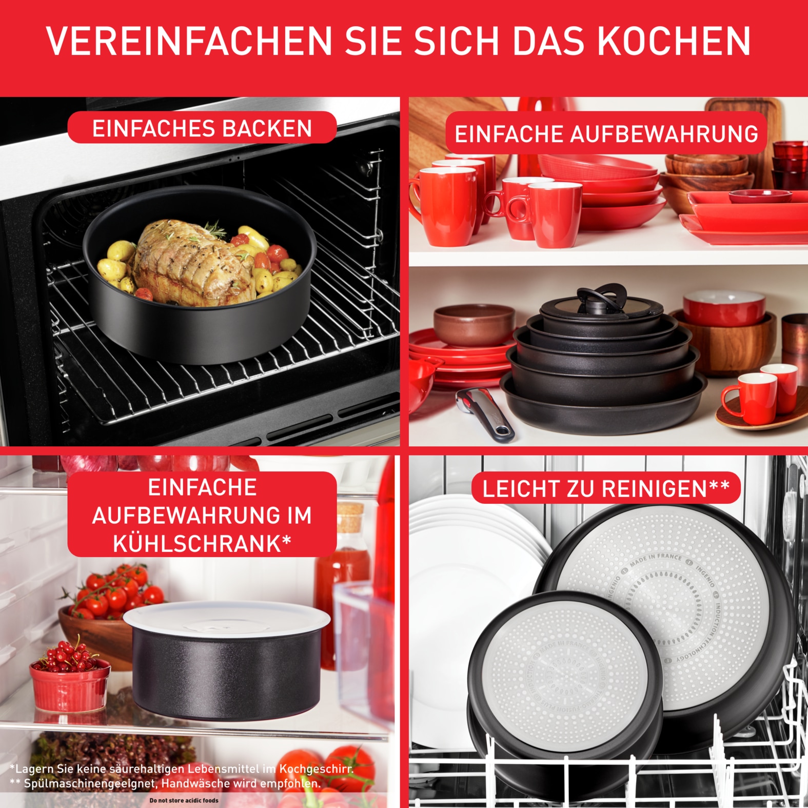 Tefal Topf-Set »Ingenio Unlimited On Pfannen und Töpfe induktionsgeeignet, Antihaft«, Aluminium, (Set, 13 tlg., Kasserolle 16/20/24 cm, Bratpfanne 24/28 cm, 3 Deckel, Küchenhelfer), Thermo-Signal, abnehmbarer Griff, für alle Herdarten geeignet
