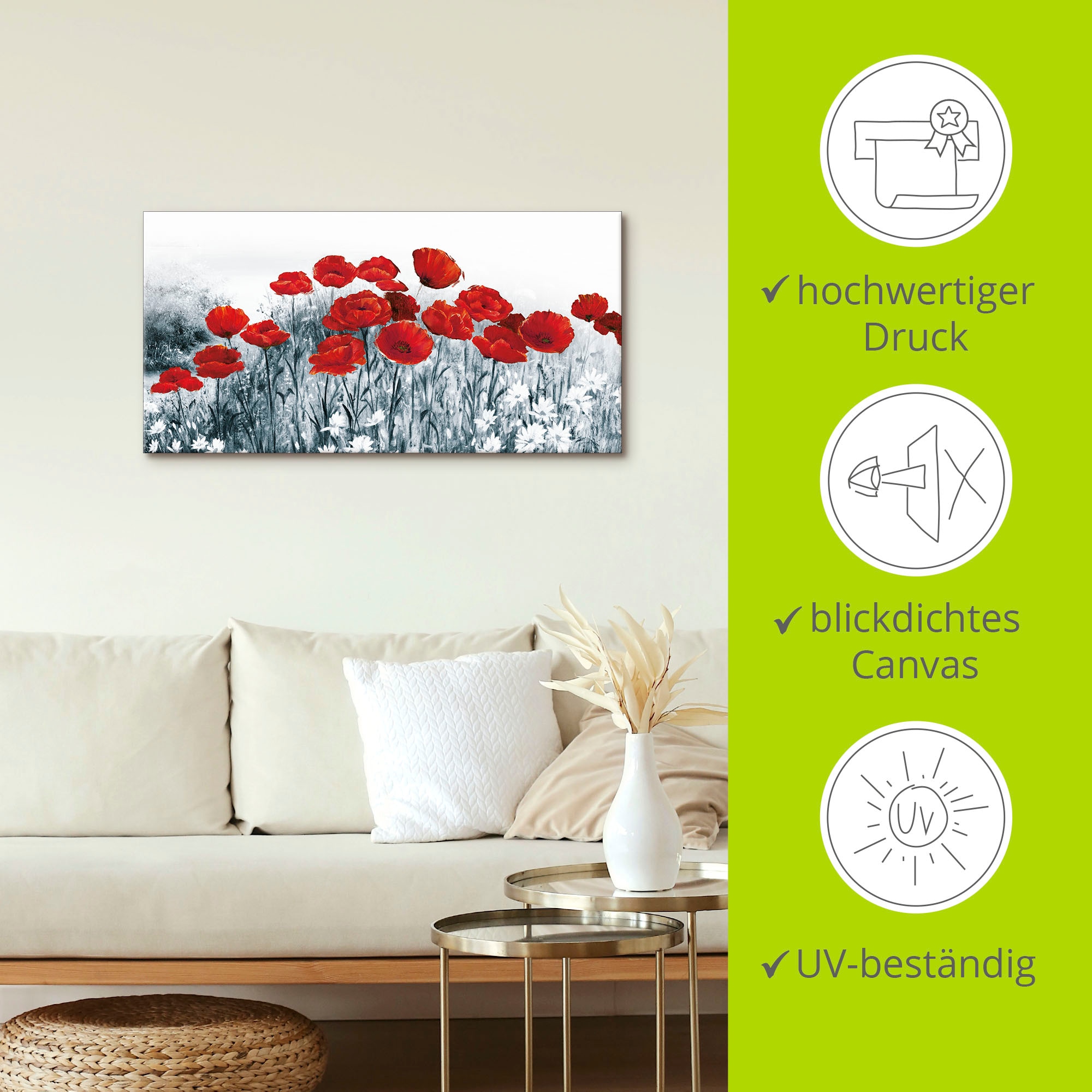 Artland Leinwandbild »Roter Mohn im Feld« Blumen 1 Stk. tlg. auf Holzrahmen gespannt