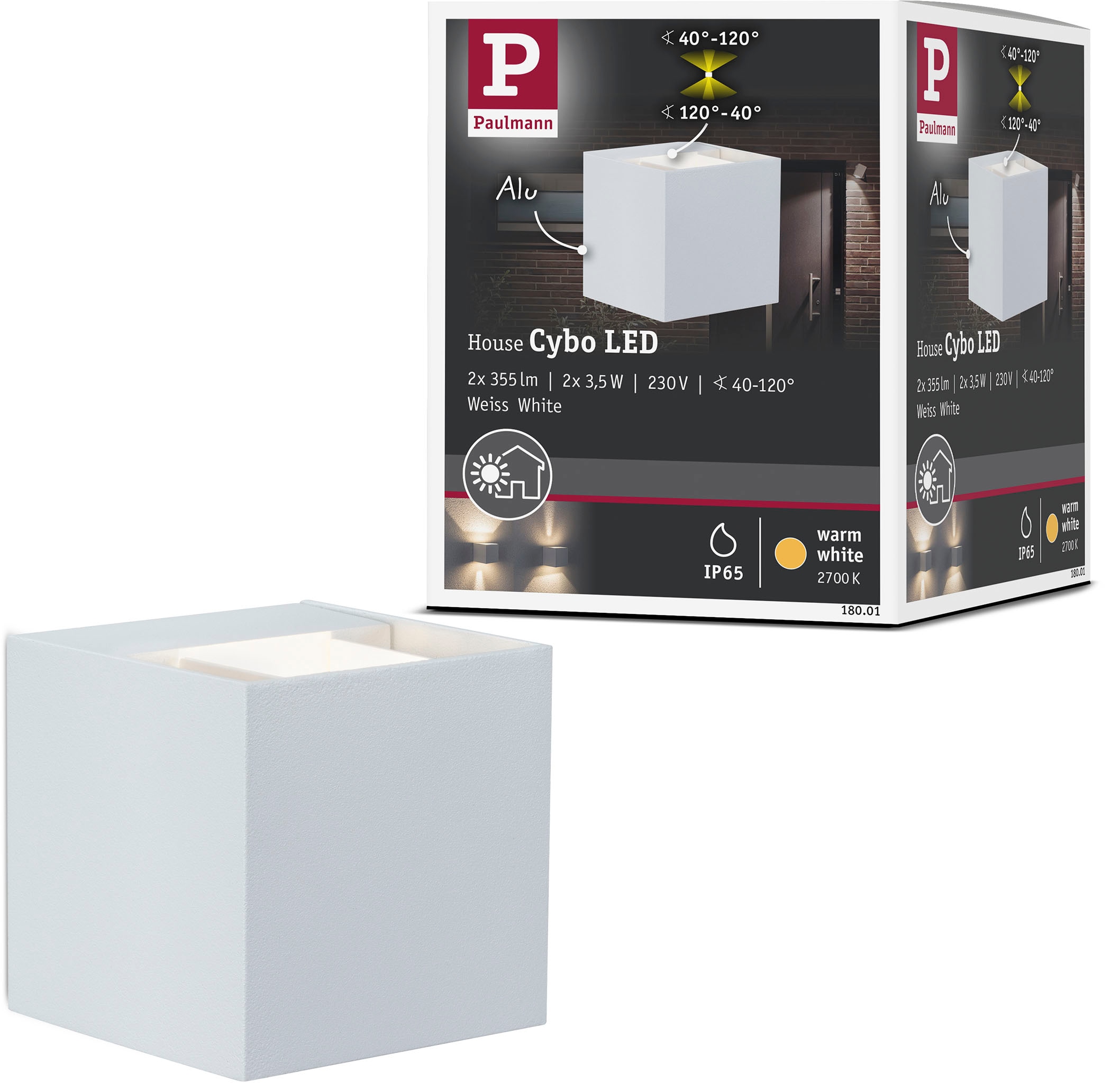 Paulmann LED Außen-Wandleuchte »Outdoor 230V Cybo LED 2x3,5W 230V IP65 eckig 80x80mm Grau Aluminium« 1 Stk. Warmweiß Outdoor 230V Cybo LED 2x3,5W 230V IP65 eckig 80x80mm Aluminium
