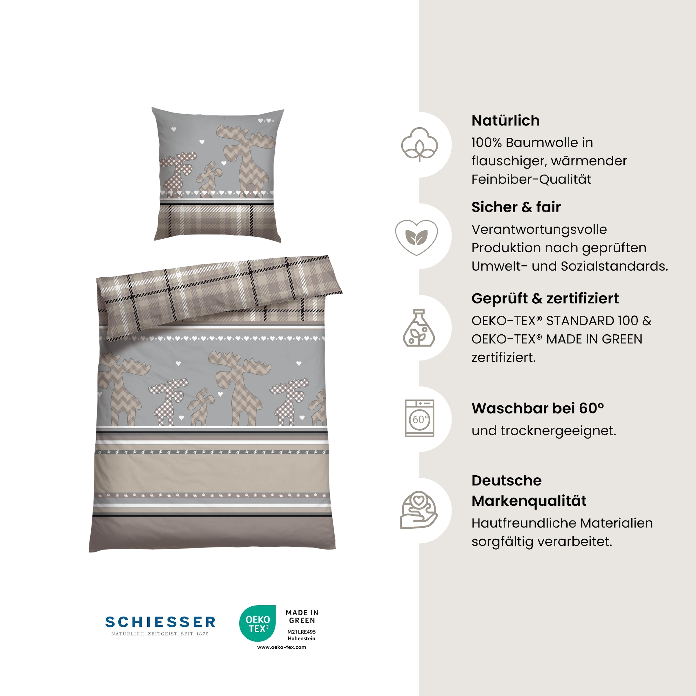 Schiesser Bettwäsche »Salous aus weichem Baumwollflanell mit Winterprint« 2 Stk. tlg. Made in Green