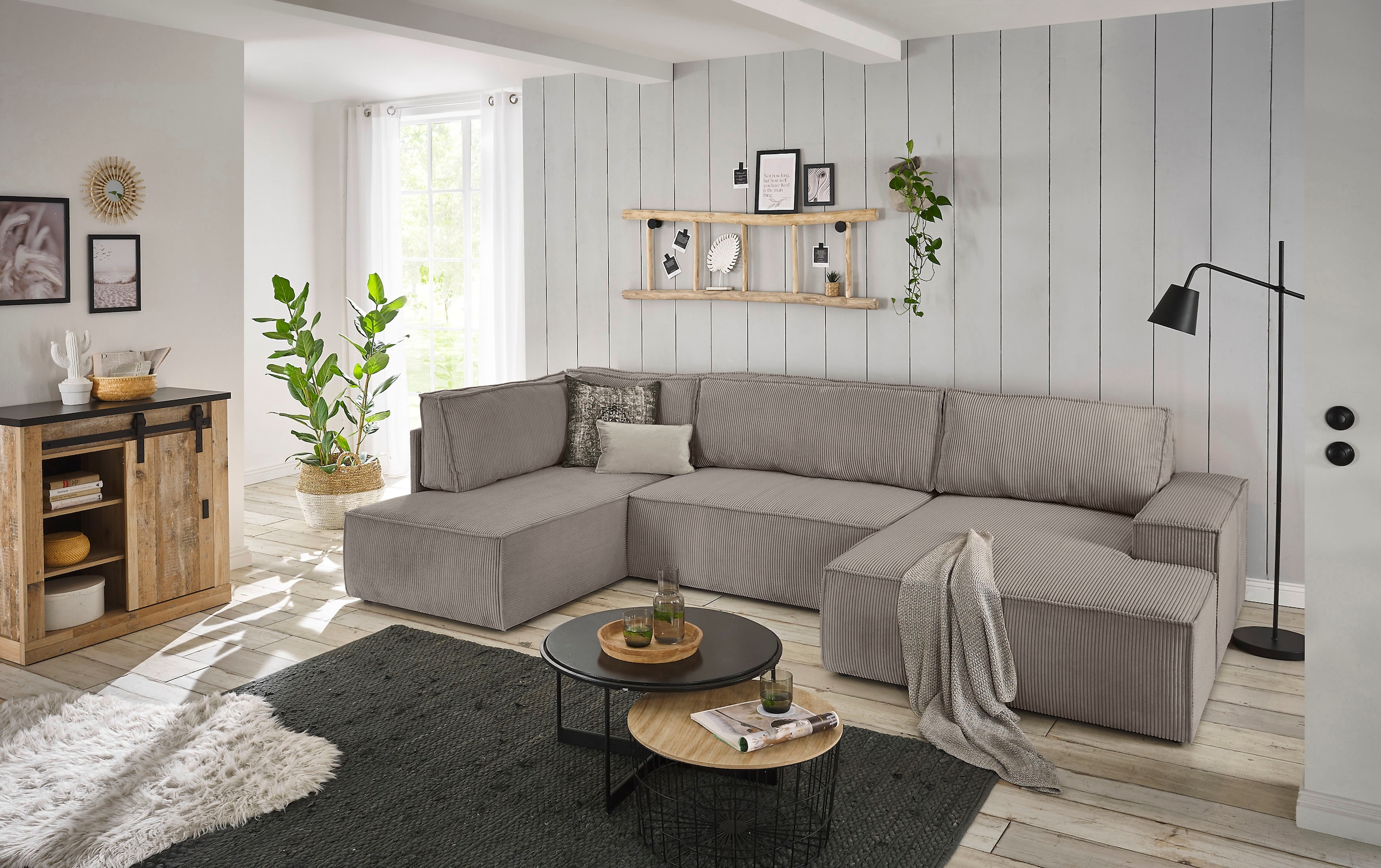 Home affaire Wohnlandschaft »SHERWOOD U-Form, 329 cm - OTTO. Verlässliche Qualität.« Schlaffunktion m. Bettkasten (194x139 cm), Cord, Vintage, Samtvelours