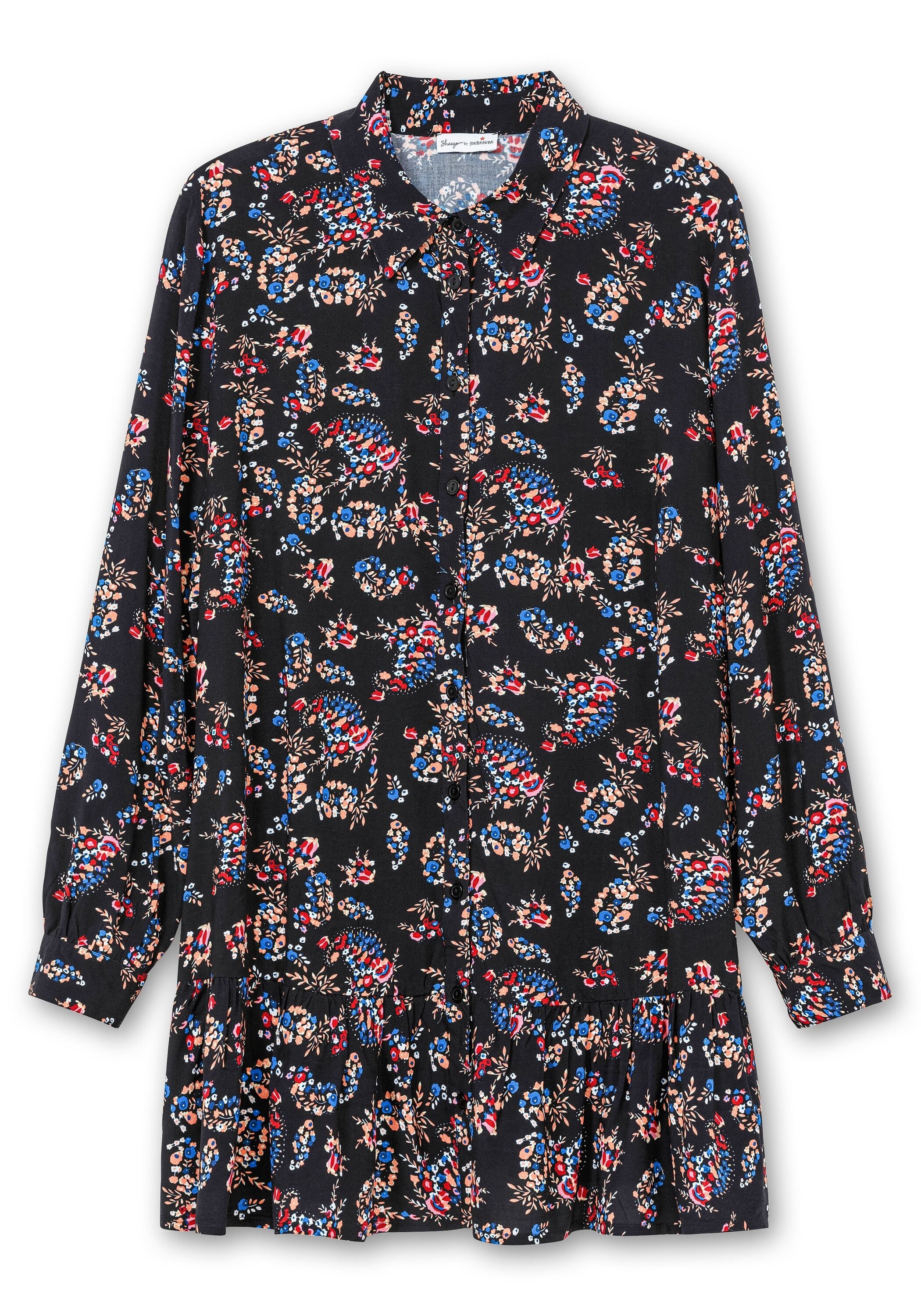 Sheego Langarmbluse »Longbluse mit Blumenprint und Volant am Saum«