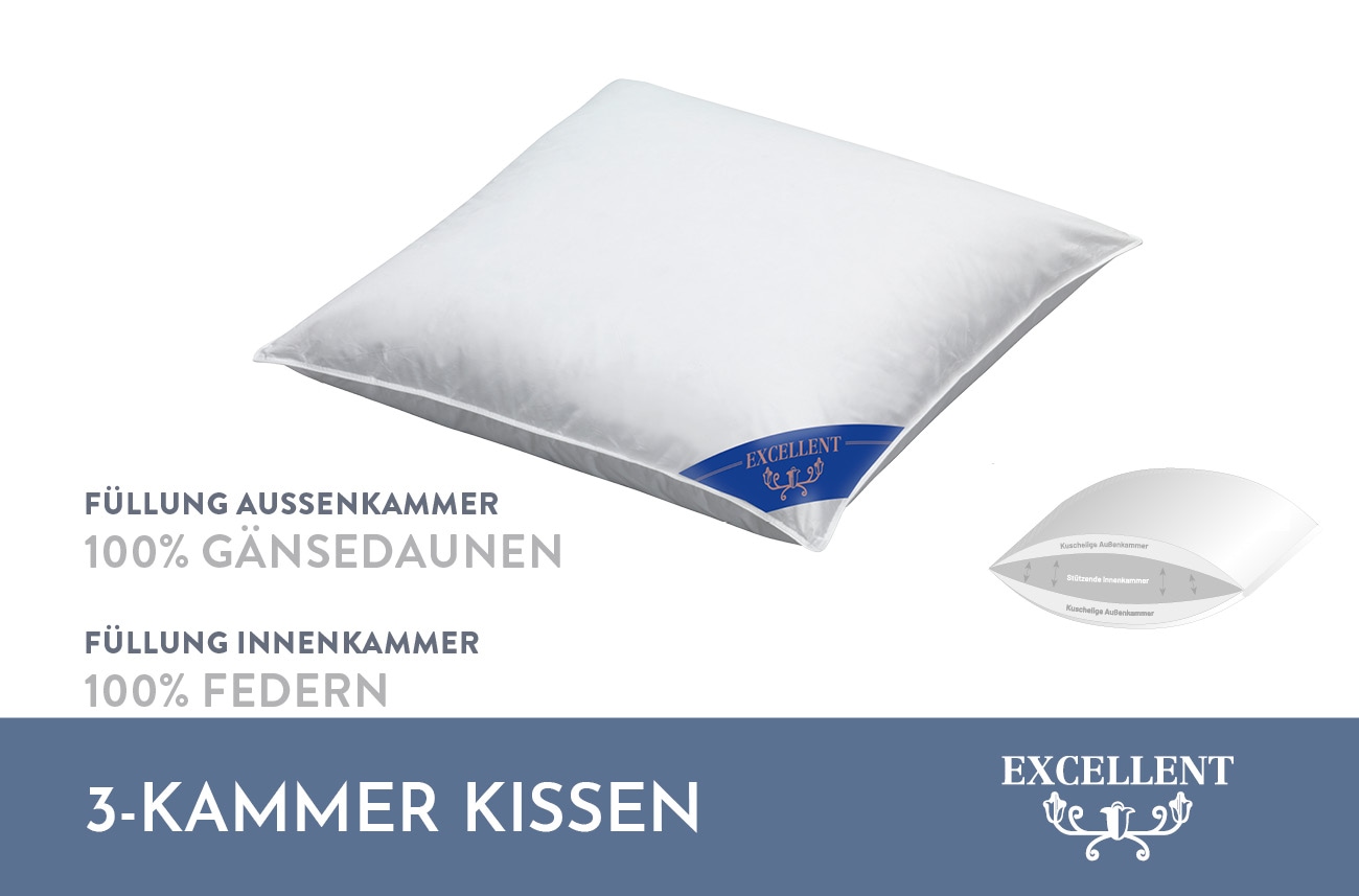 Excellent 3-Kammer-Kopfkissen »Davos«, (1 St.), mit 100% Gänsedaunen in den Außenkammern gefüllt