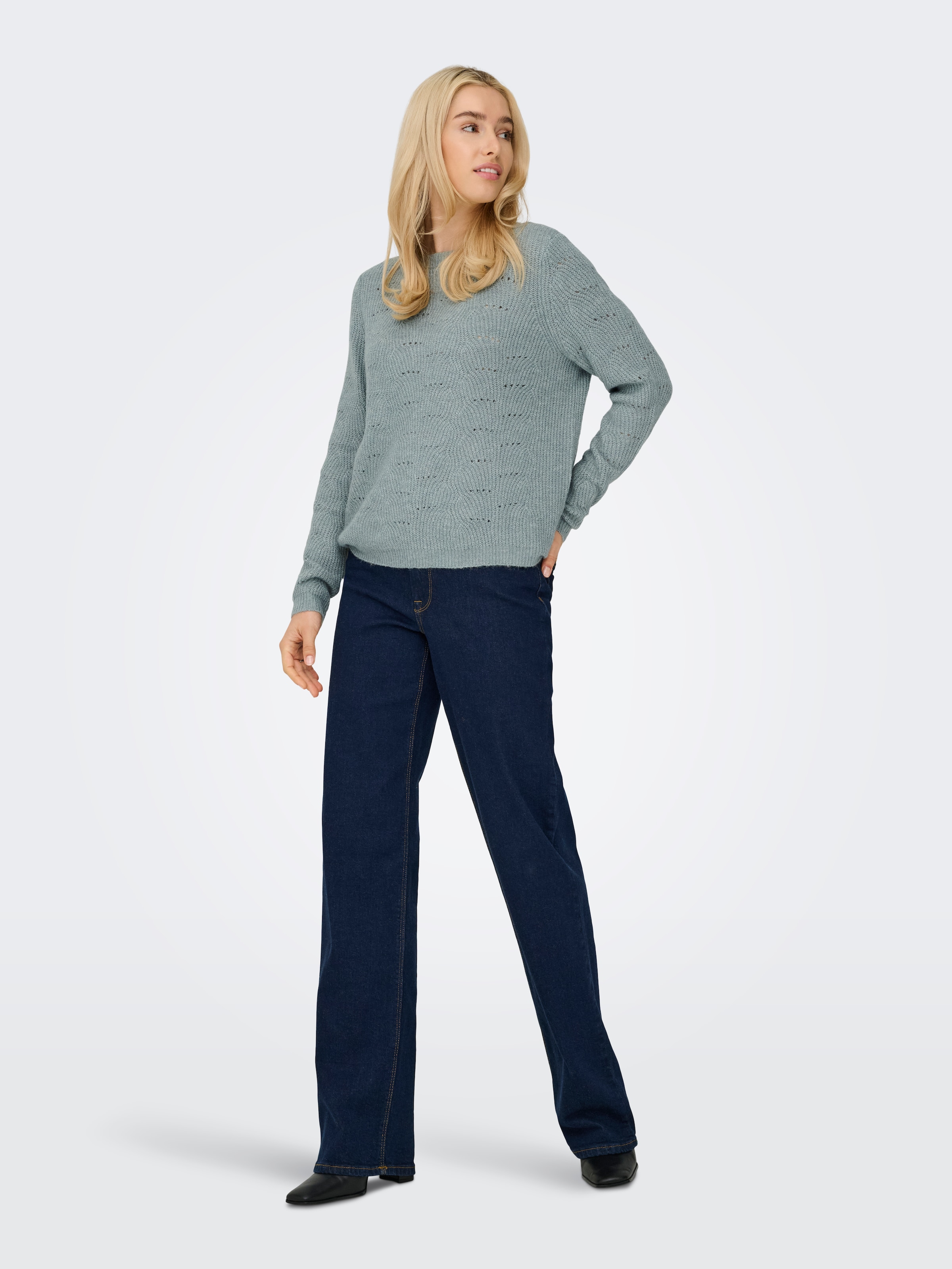 ONLY Rundhalspullover »ONLLOLLI L/S PULLOVER KNT NOOS« Materialmix