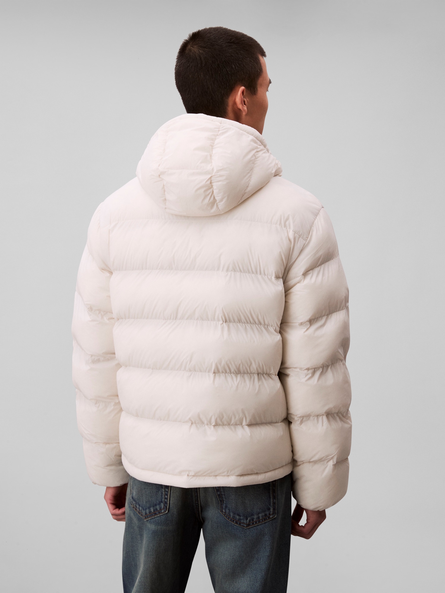 Calvin Klein Jeans Steppjacke »LS NYLON MONOGRAM PUFFER JKT« ohne Kapuze Mit Rundhalsausschnitt, regular fit