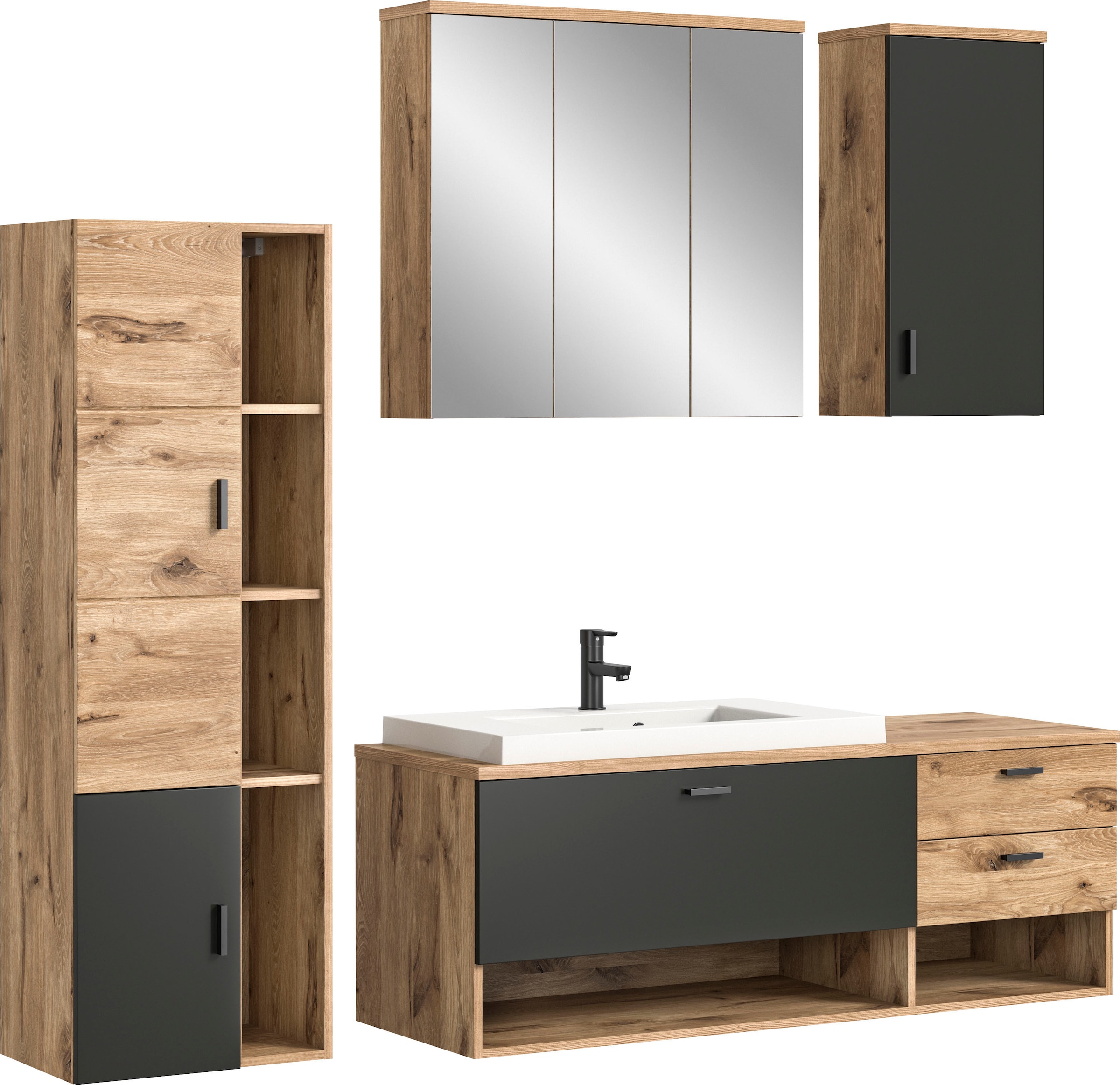 welltime Badmöbel-Set »Dolo, 4 teilig, inklusive Mineralguss-Waschbecken, bestehend aus:« Set, 4 Stk. tlg.