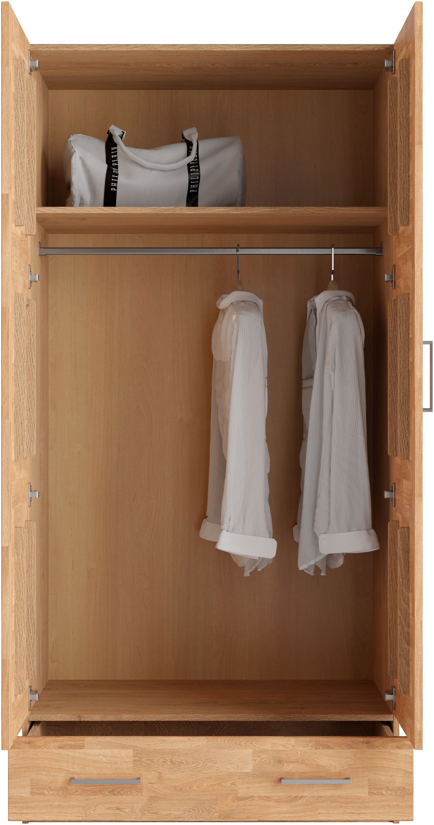 Home affaire Kleiderschrank »Sabrina, 97x60x200cm, natürlicher Landhausstil«, teilmassiv, Buche oder Eiche, FSC-zertifiziert, Metallgriffe
