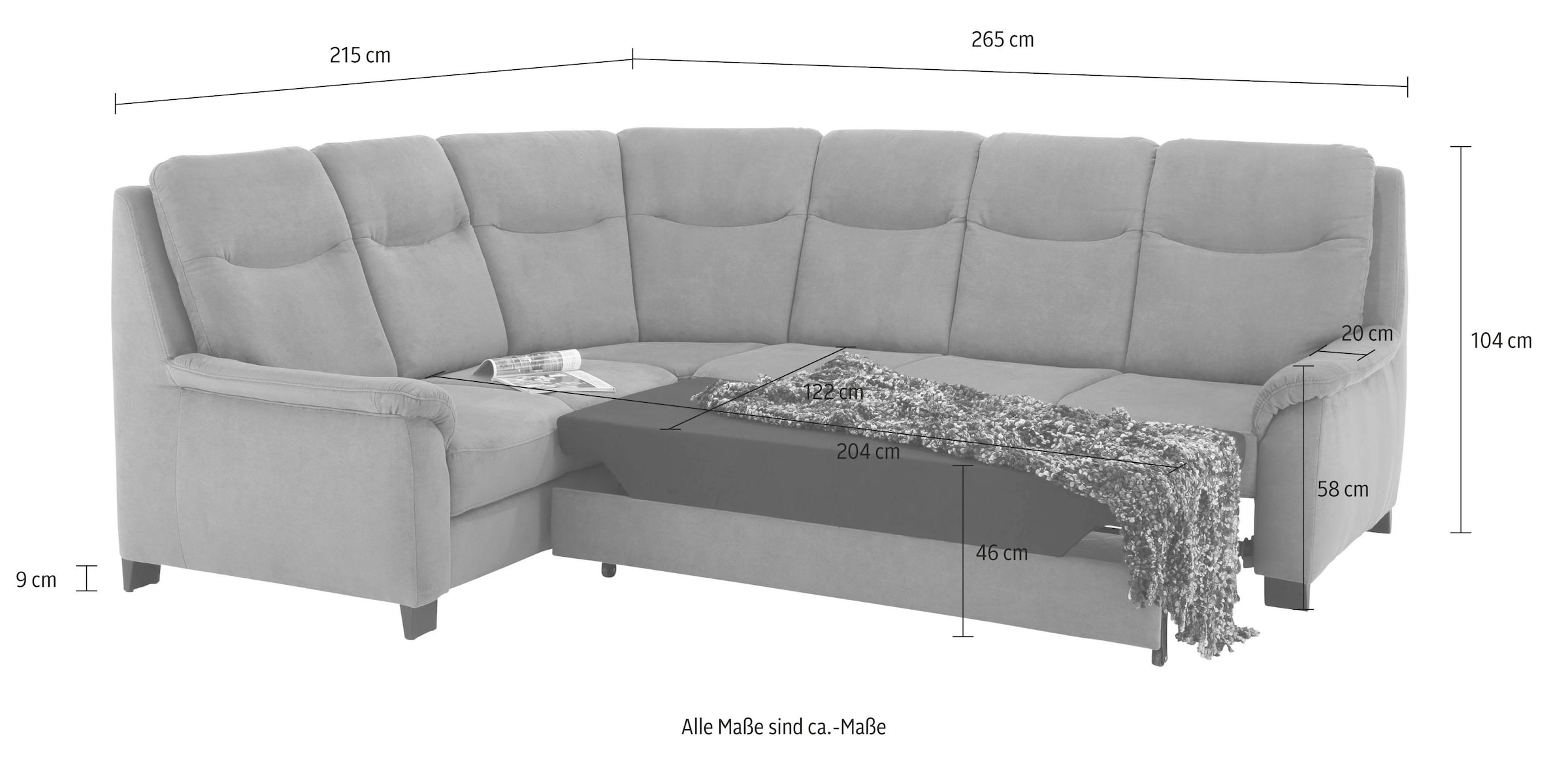 Home affaire Ecksofa »Boccaccio L-Form«, mit Federkern, incl. Kopfteilverstellung, wahlweise Bettfunktion