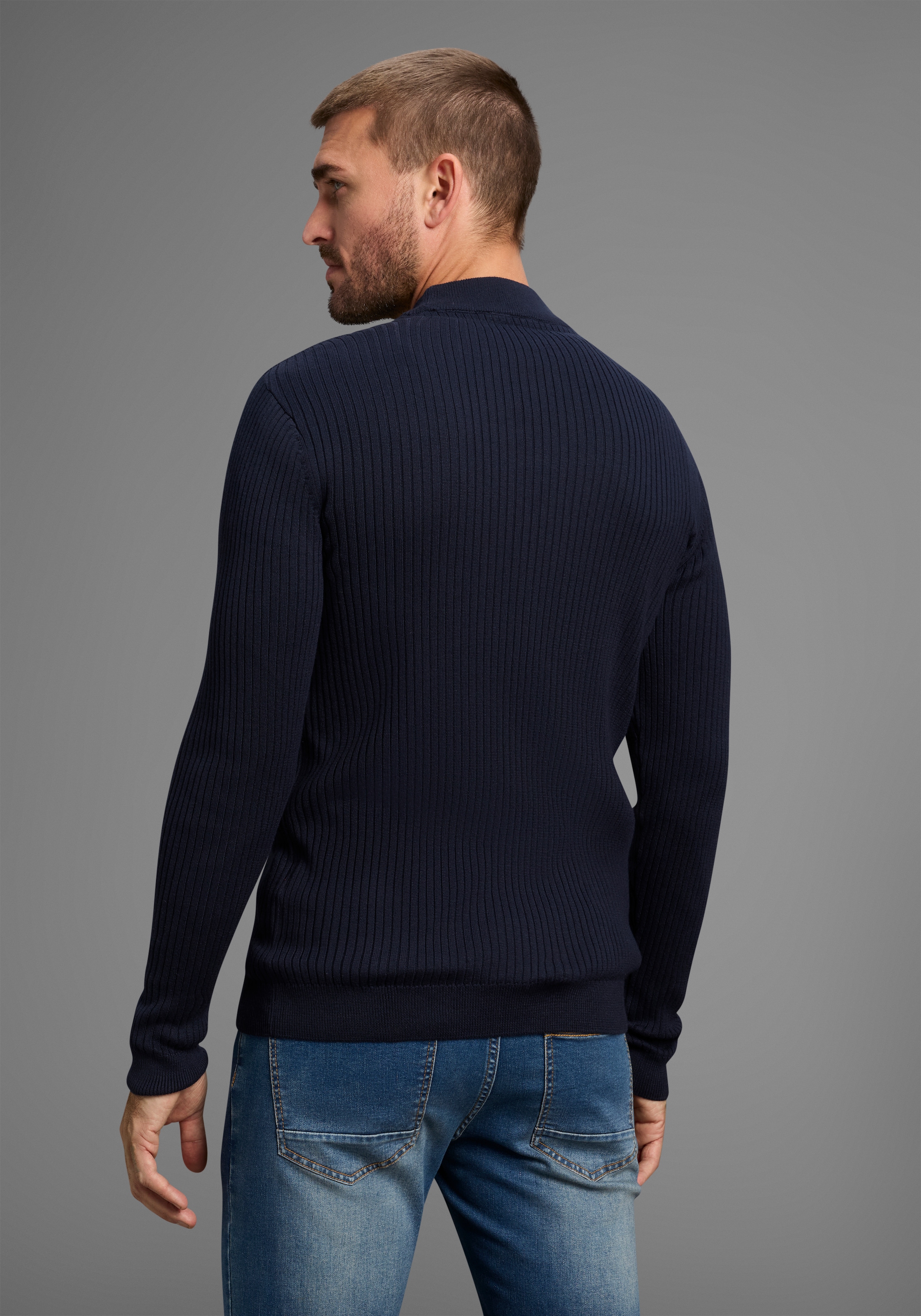 Bruno Banani Stehkragenpullover in Rippstrickoptik