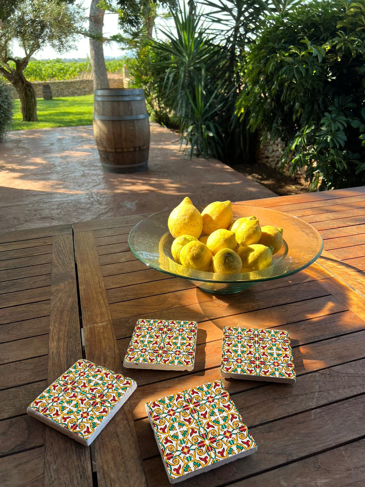 queence Getränkeuntersetzer »Bunte Mosaik Fliesen Steine«, (Set, 4 tlg.), Mosaik Set Topfuntersetzer Naturstein Untersetzer 10x10x1cm