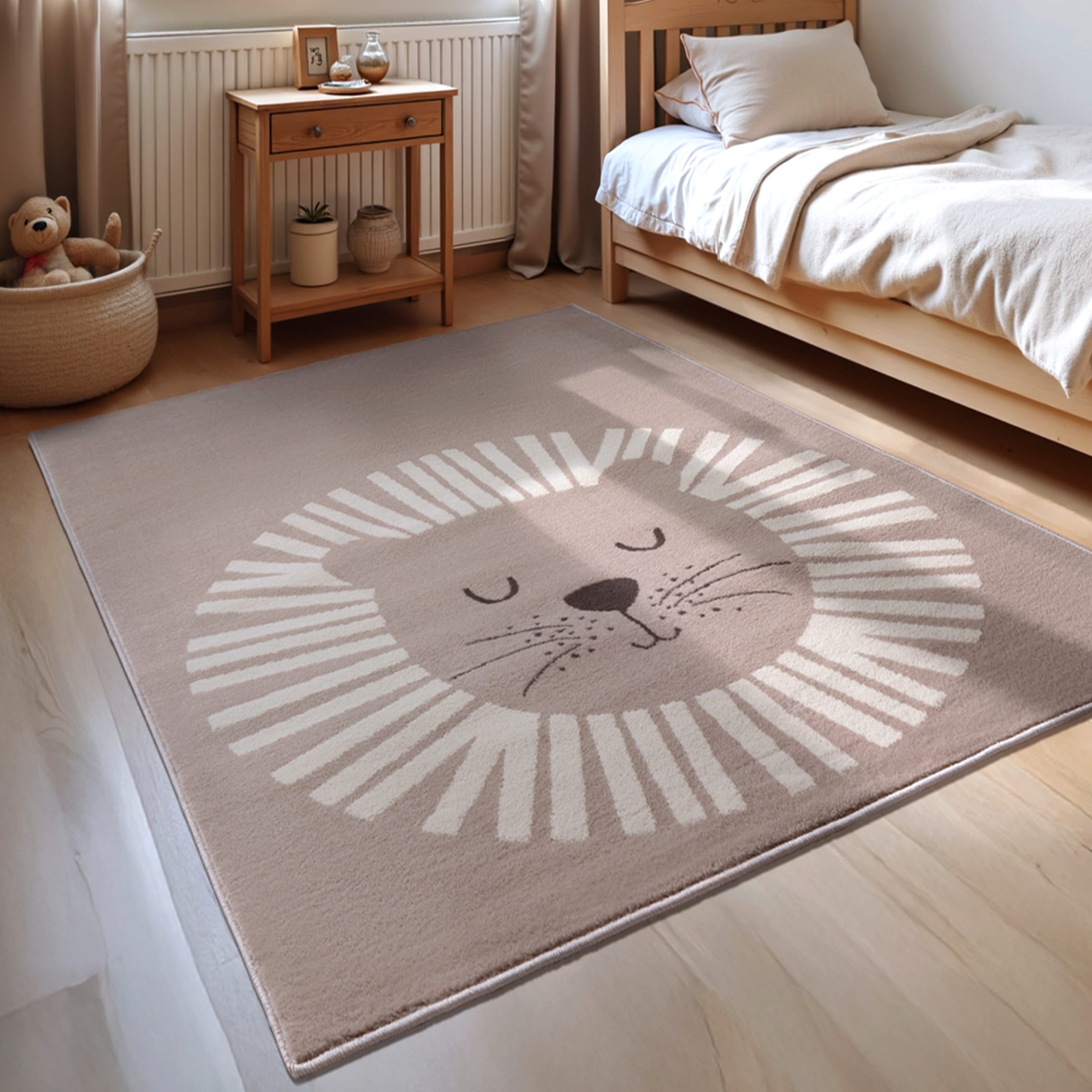 THE RUGS Adventures Happy Lion Rug & Runner Kids Polypropylene Short Pile Rug in Brown | Size: 120cm x 170cm