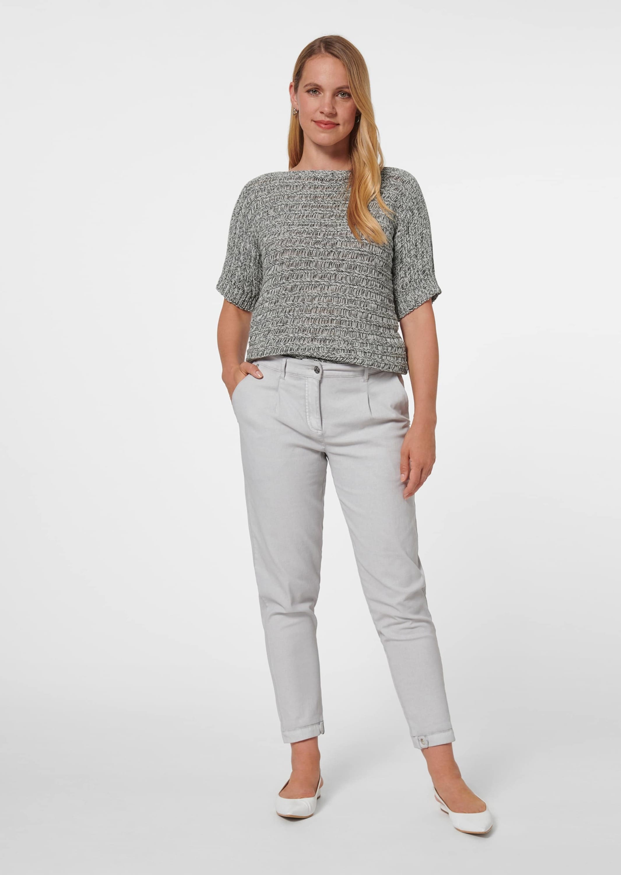 MADELEINE Longpullover »Pullover Kurzarm Ajourpullover, Baumwollmix«