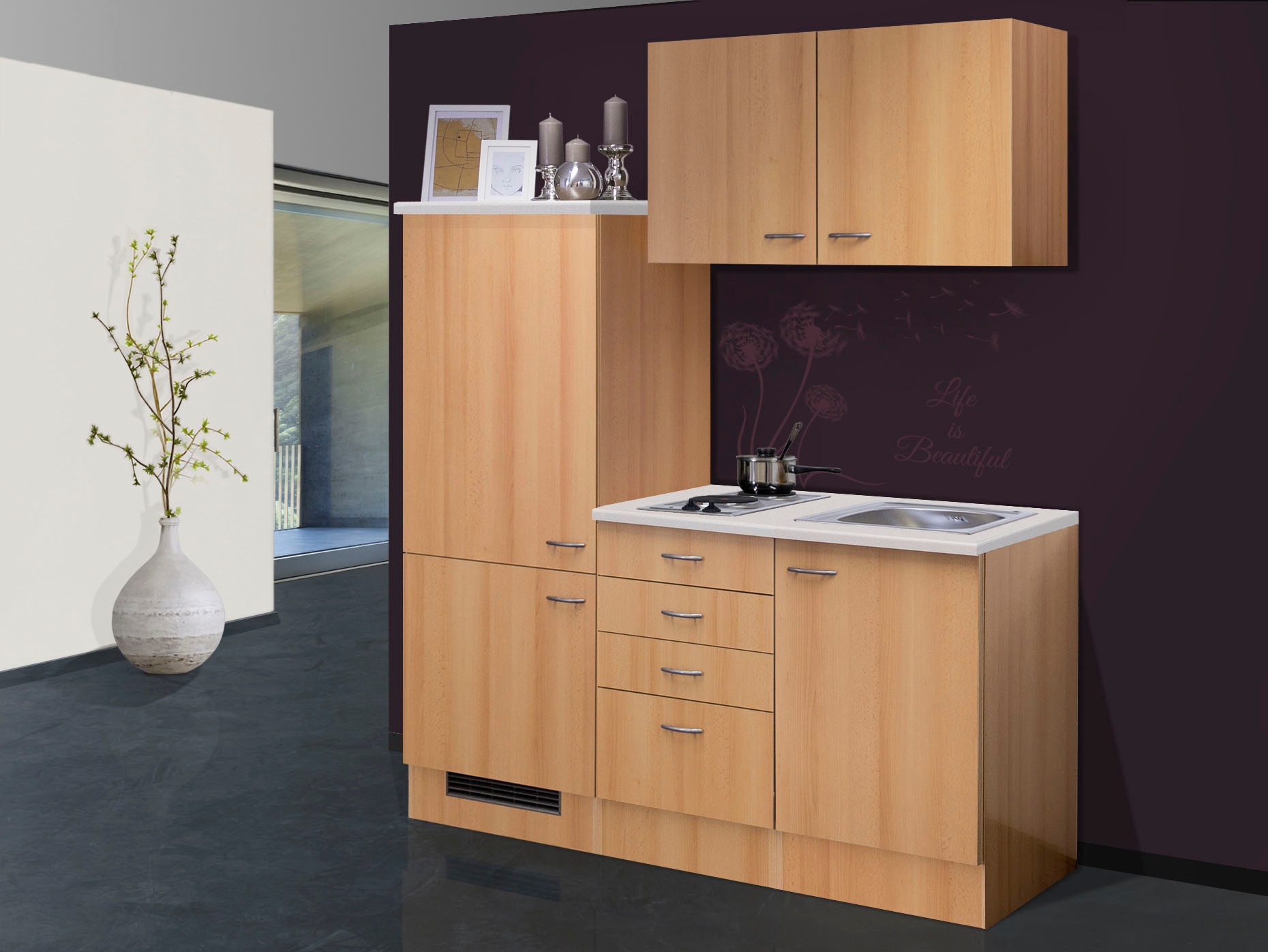 Flex-Well Küchenzeile »Nano« Gesamtbreite 160 cm, mit Einbau-Kühlschrank, Kochfeld und Spüle etc.