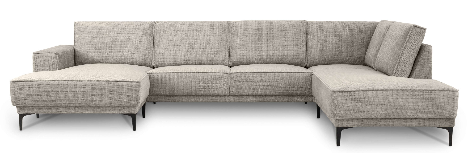 Places of Style Wohnlandschaft »XXL Sofa Oland, Struktur, Flachgewebe, Luxus-Microfaser, Boucle«, U-Form, 345 cm, Wellenunterfederung, Skandi-Design, Metallfüße