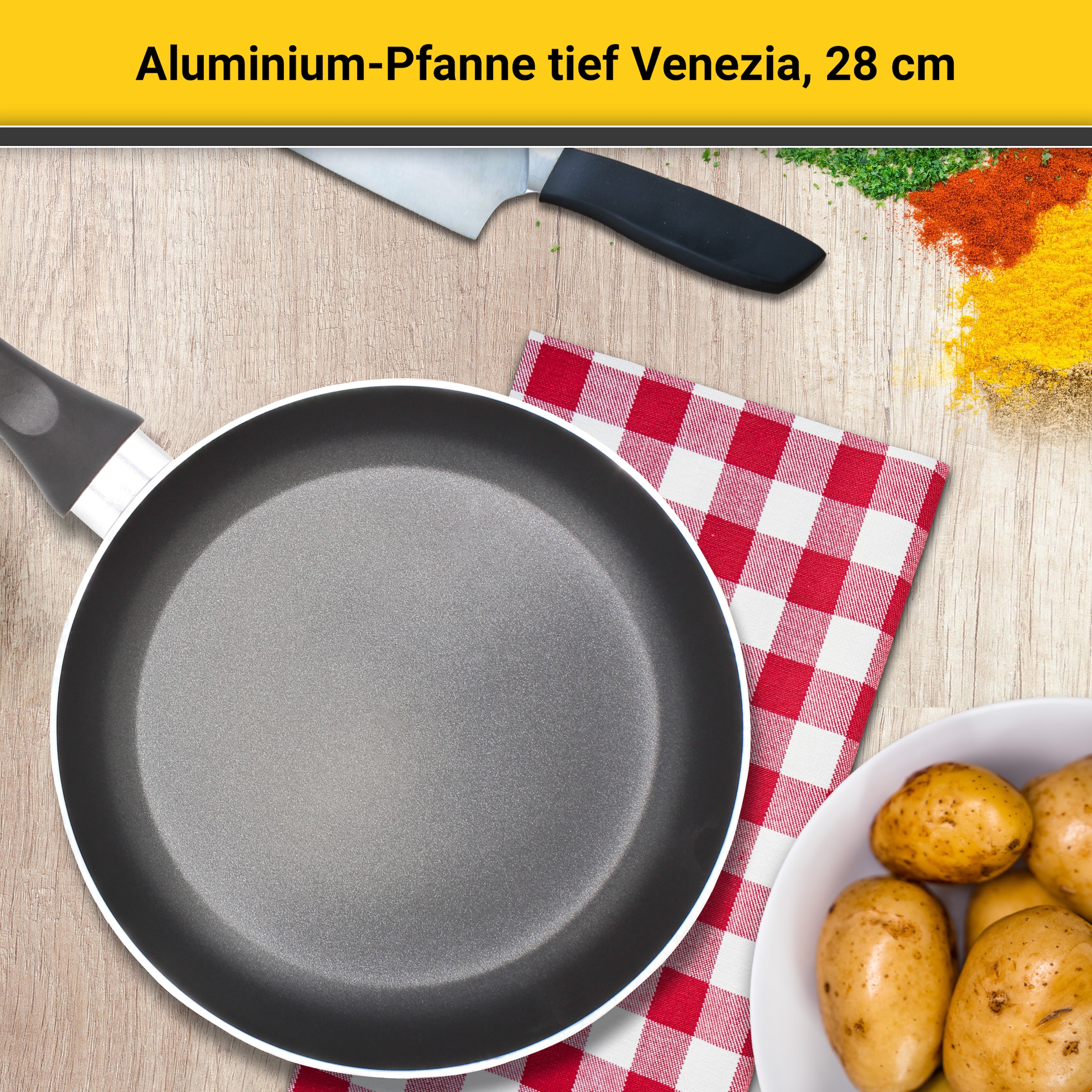 Krüger Bratpfanne »Aluminium Pfanne tief Venezia, 28 cm« Aluminium 1 Stk. tlg. für Induktions-Kochfelder geeignet