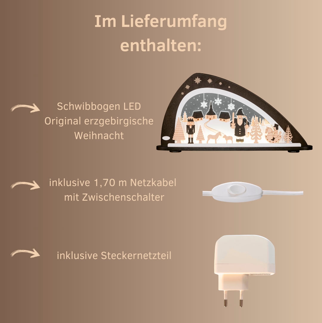 Weigla LED Schwibbogen »Original erzgebirgische Weihnacht, moderner Lichterbogen Holz & Acryl«, Erzgebirge garantiert, Weihnachtsdeko Innen, Weihnachtsbeleuchtung