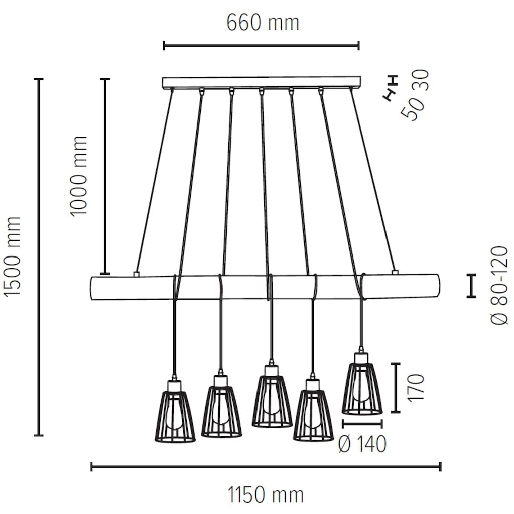 SPOT Light Pendelleuchte »TRABO LONG«, 5 flammig-flammig