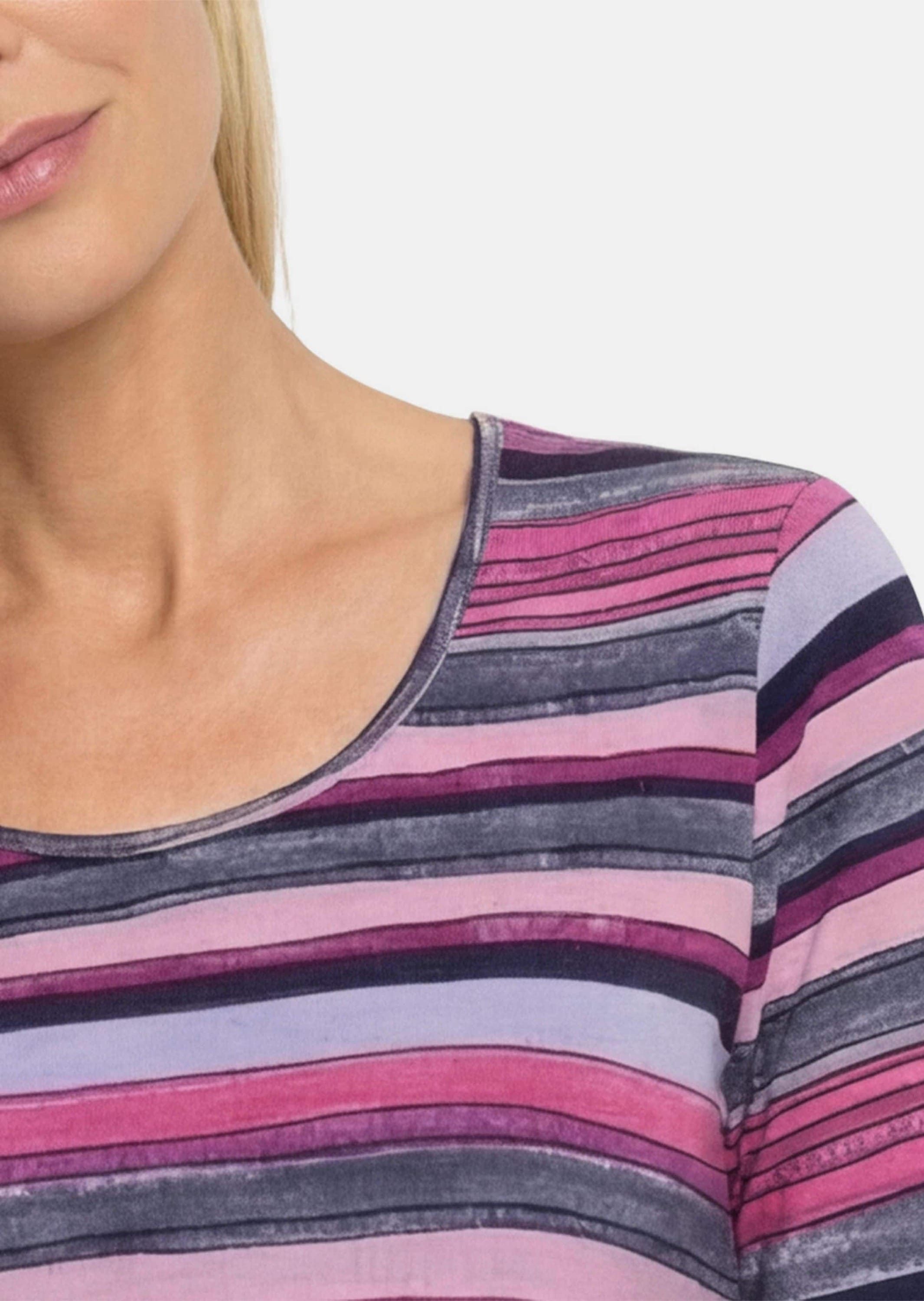 GOLDNER Kurzarmshirt »Baumwollshirt mit künstlerischem Streifendessin« stretchbequemer Viskosejersey