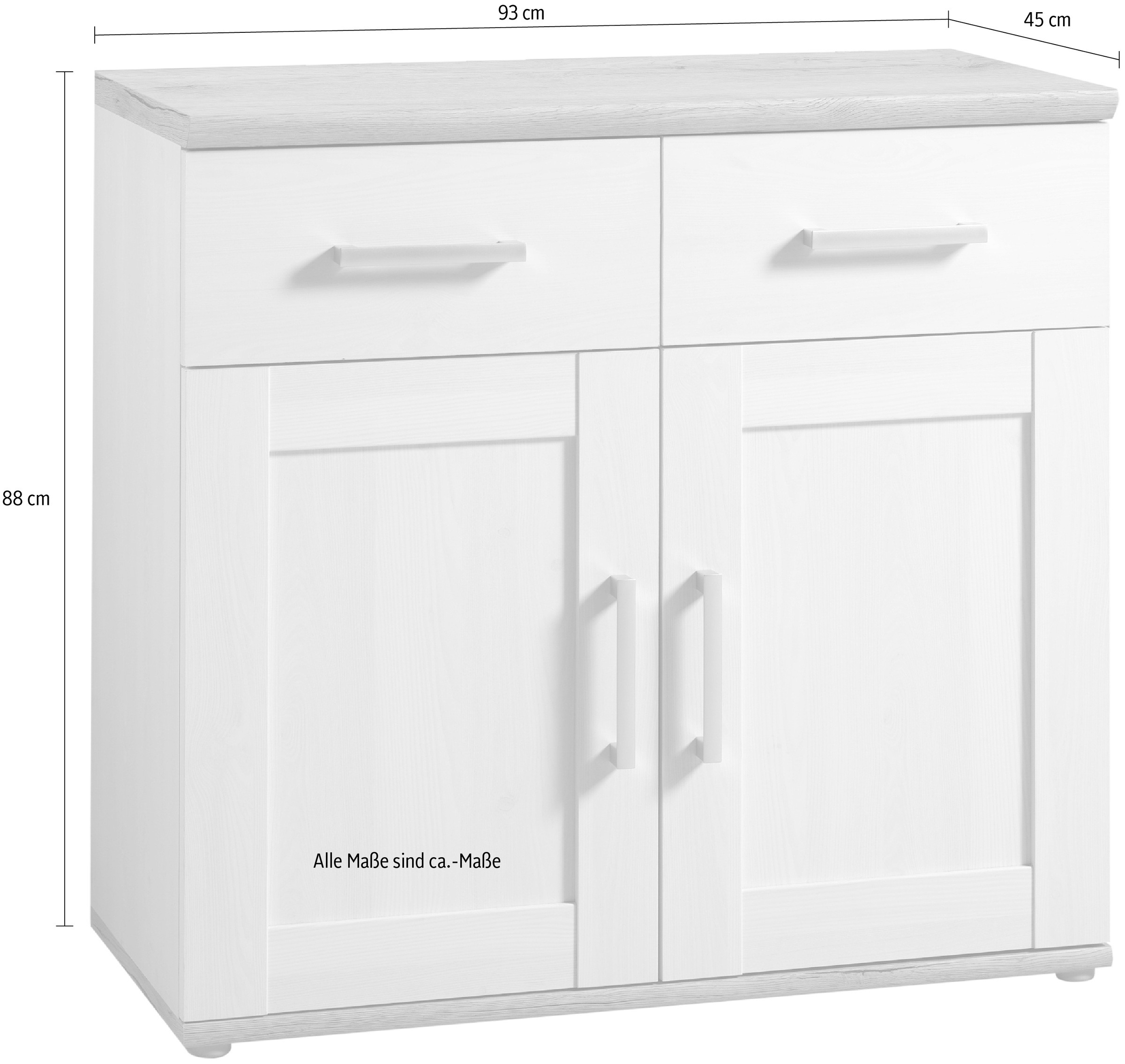 HBZ Kommode »Romance im Landhaustil, BxHxT 93x88x45 cm«, Schrank mit 2 Türen, 2 Schubkästen und 2 Einlegeböden