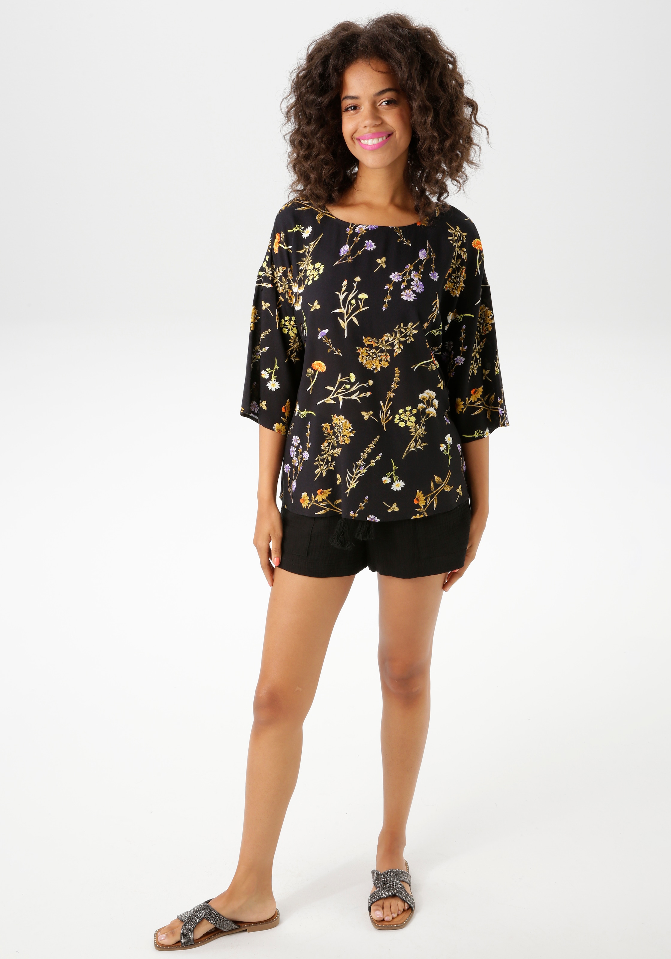 Aniston CASUAL Schlupfbluse, mit farbharmonischen Blumendruck