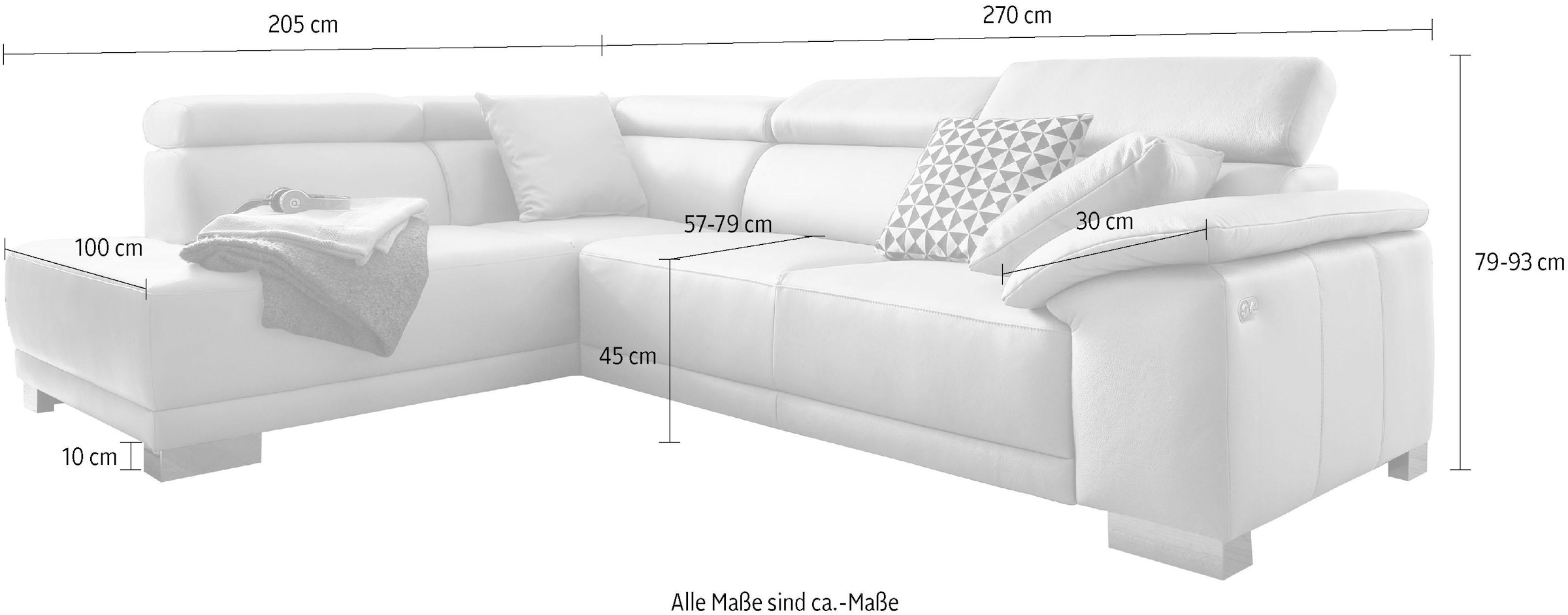 3C Candy Ecksofa »Menorca modern und bequem, OTTOs Choice, L-Form«, Kopfteilverstellung, wahlweise elektronischer Sitzvorzug, in Dickleder