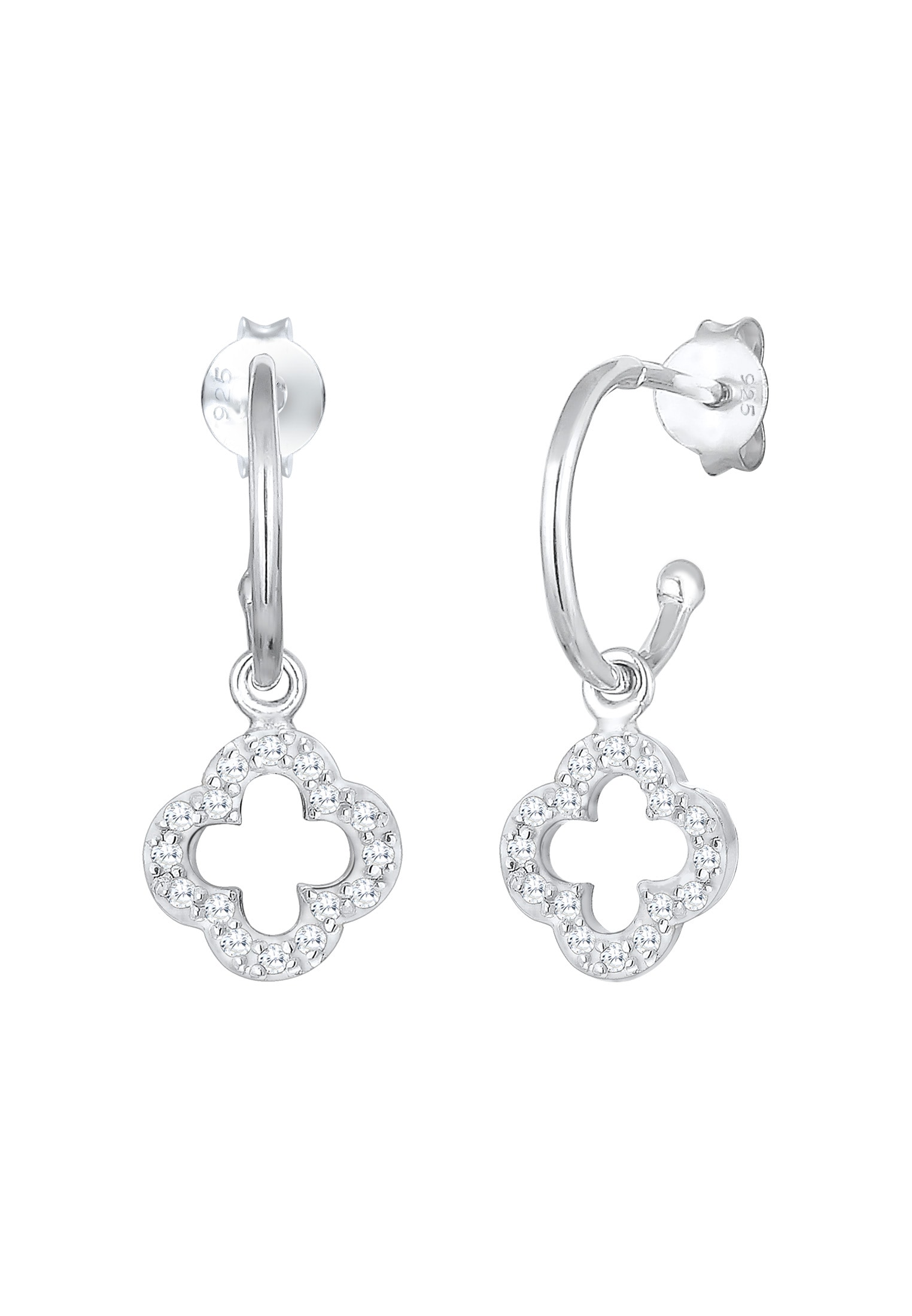 Elli Paar Creolen »Ohrringe Creole Kleeblatt Zirkonia Weiß 925 Sterling Silver«
