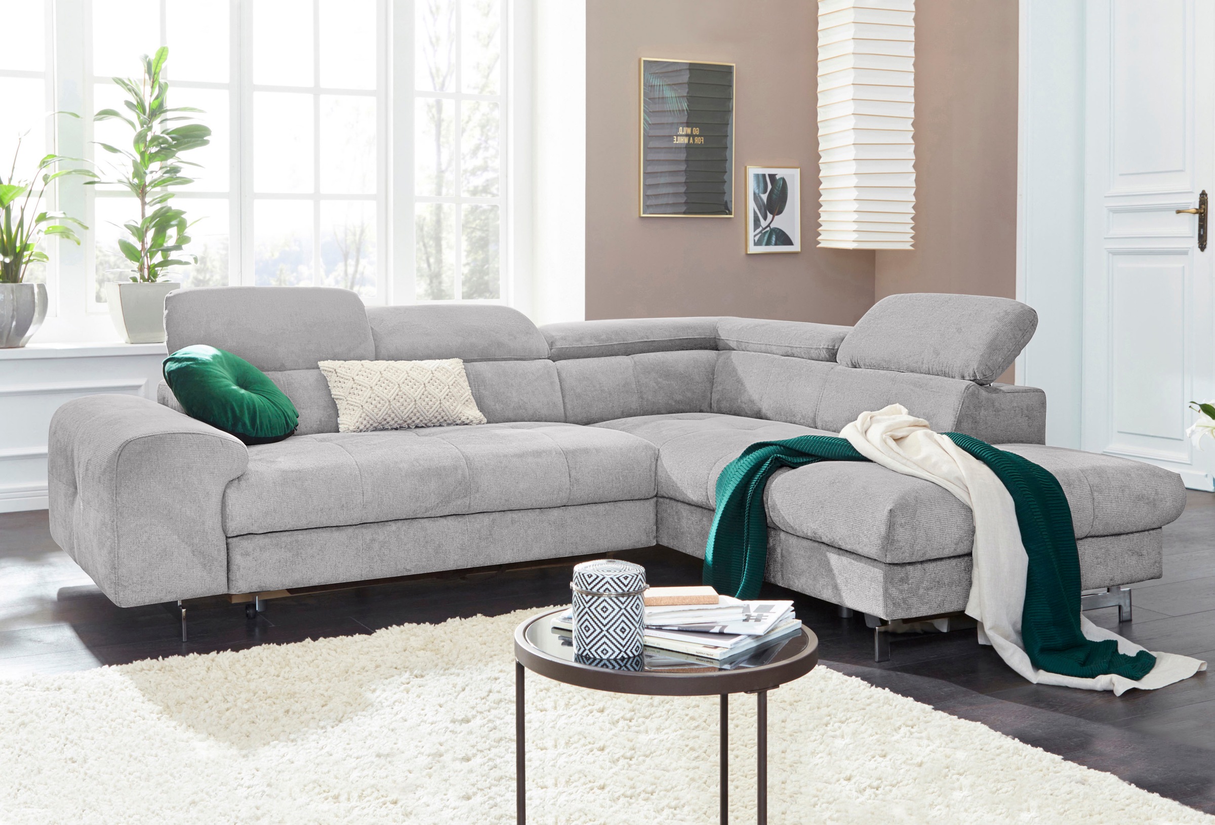 COTTA Polstergarnitur »Chef«, (Set, 2 tlg.), bestehend aus Ecksofa und Hocker, mit Kopfteilverstellung