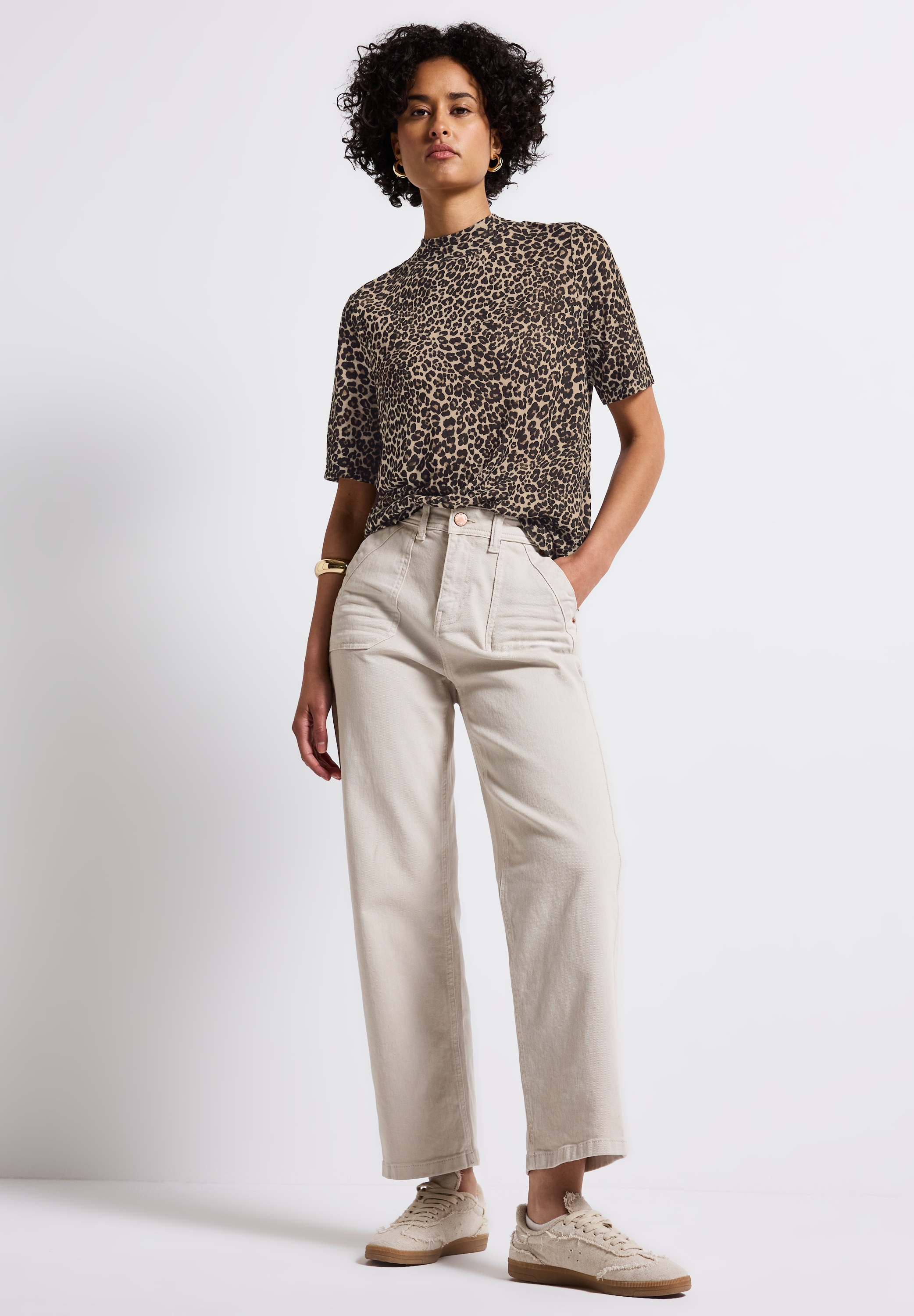 STREET ONE T-Shirt, mit Animal Print und in Leinen-Optik