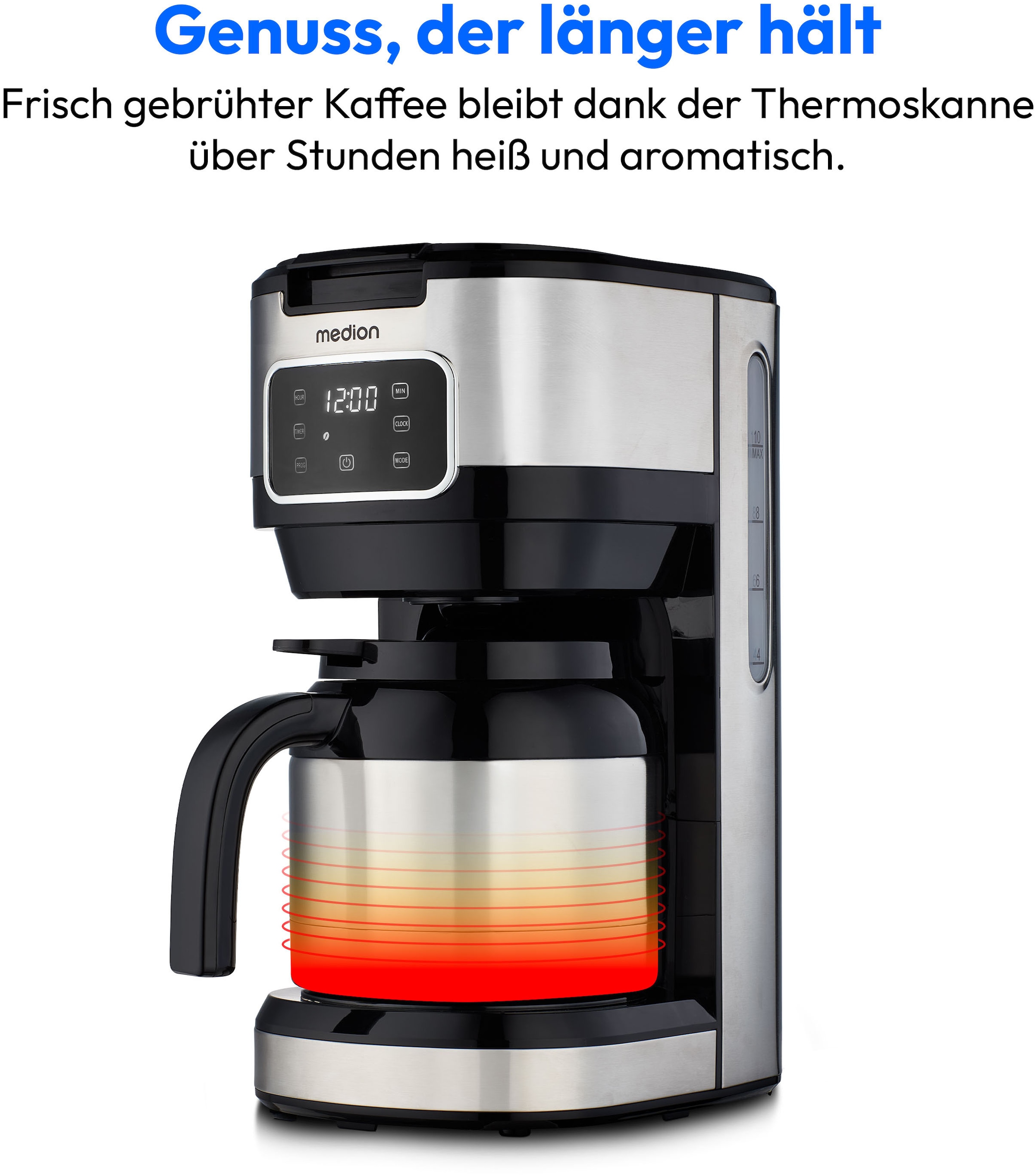Medion® Filterkaffeemaschine »MD 11019« 1,25 l Kaffeekanne Permanentfilter 900 Watt, Touch-Sensor-Bedienfeld, 24 Stunden Timer, Permanentfilter