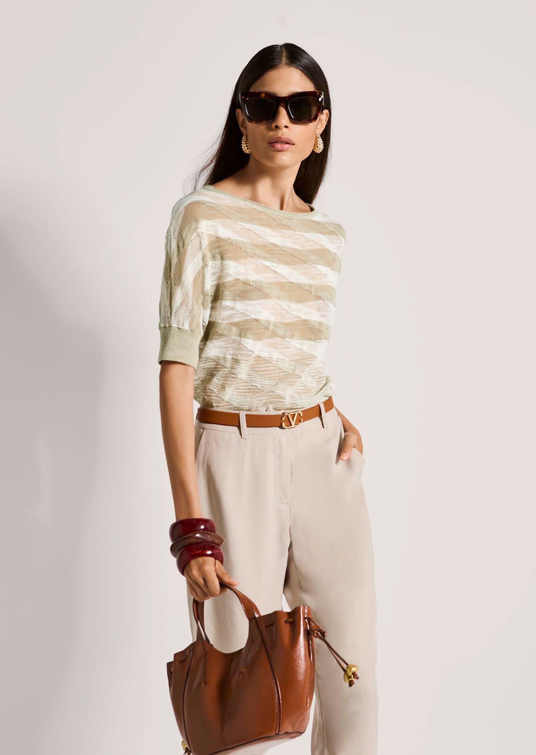 MADELEINE Longpullover »Ajourpullover Baumwollpullover mit Streifenmuster« Leicht transparent