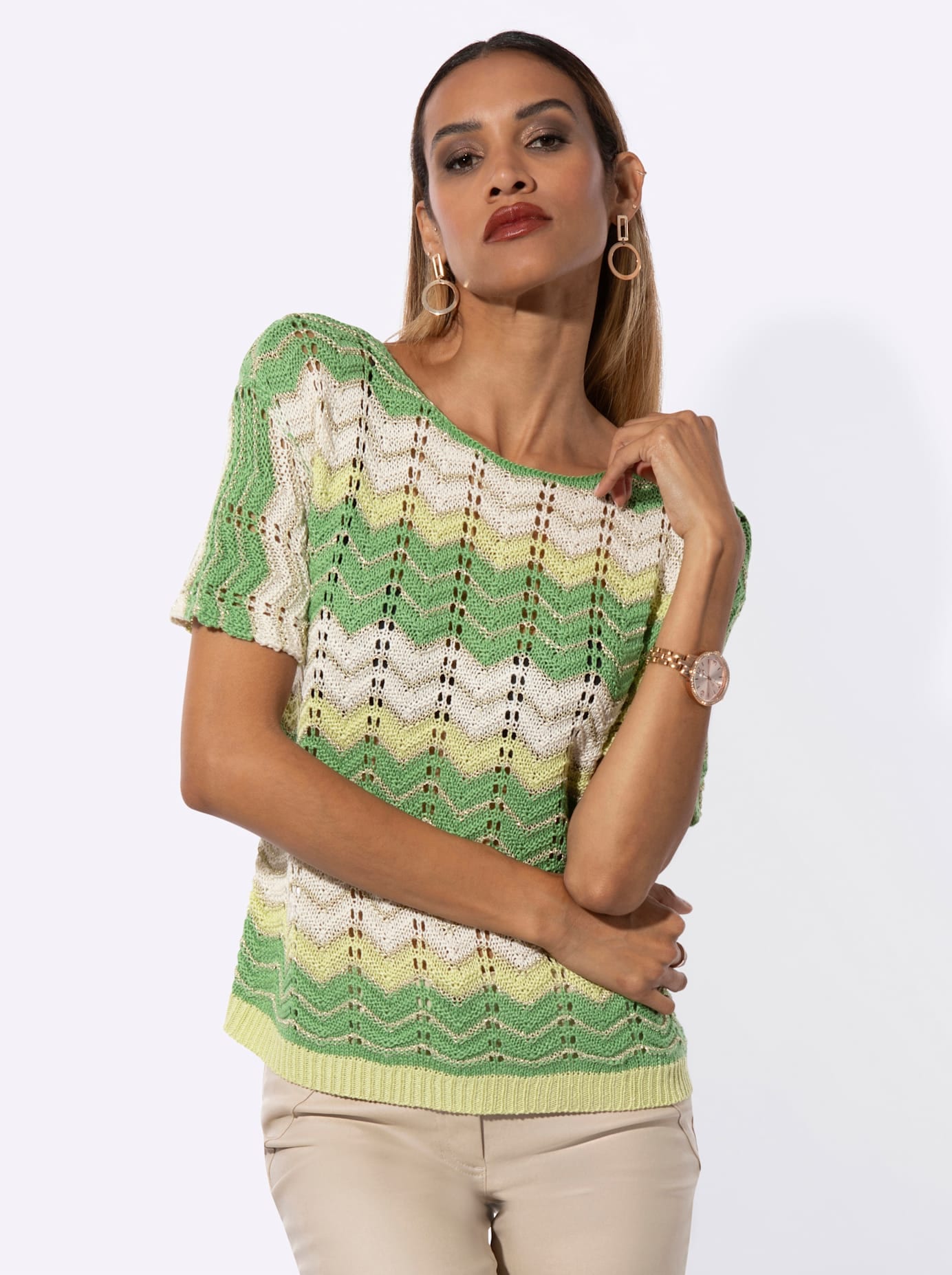 creation L Rundhalspullover »Ajour-Pullover«