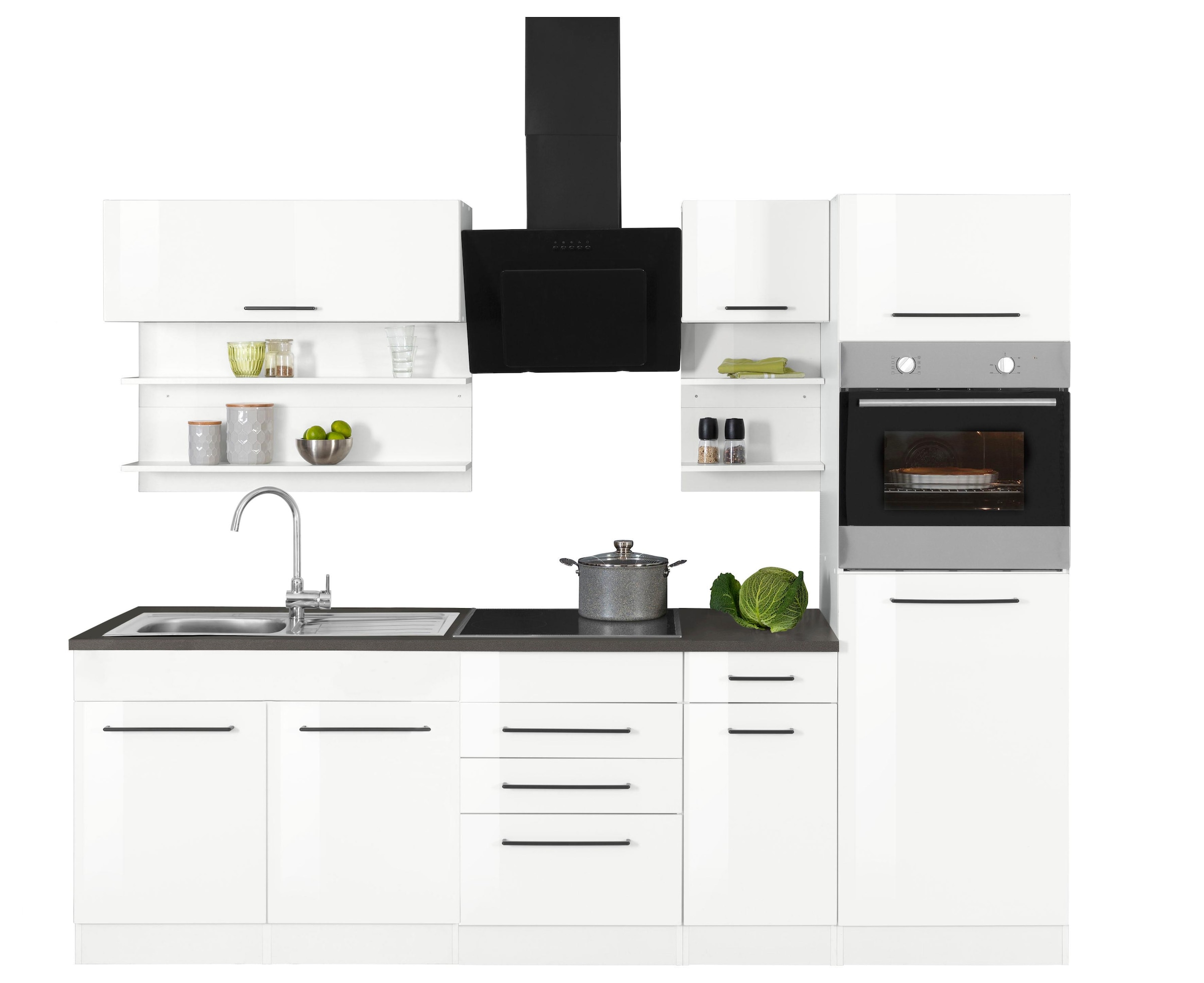 KOCHSTATION Küchenzeile »KS-Tulsa« ohne E-Geräte, Breite 270 cm, schwarze Metallgriffe, MDF Fronten