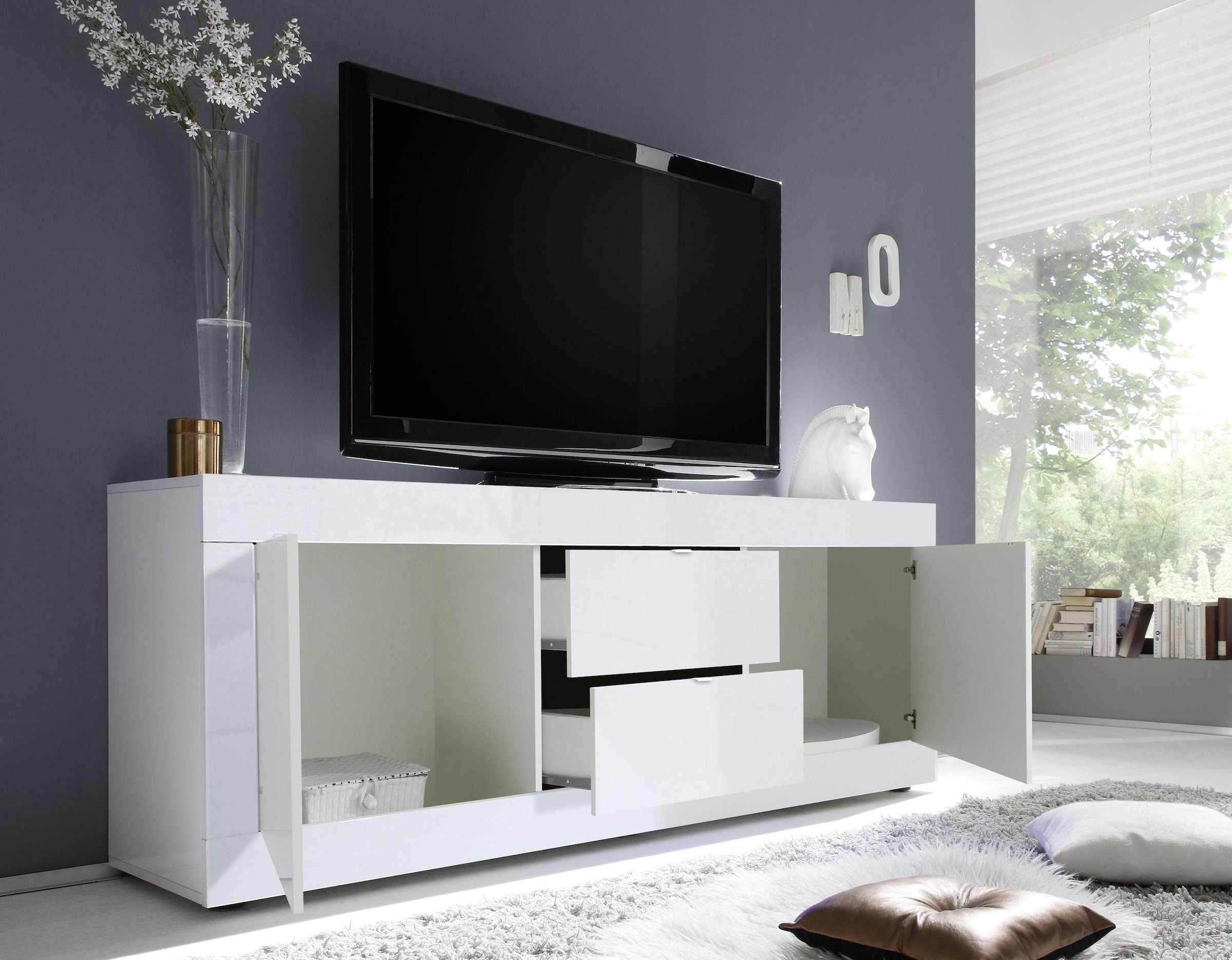 INOSIGN Lowboard »Basic Breite 210 cm, TV-Board 2 Türen, 2 Schubkästen, TV-Schrank«, Metallgriff, moderne Rahmenoptik, viel Stauraum, Farbauswahl