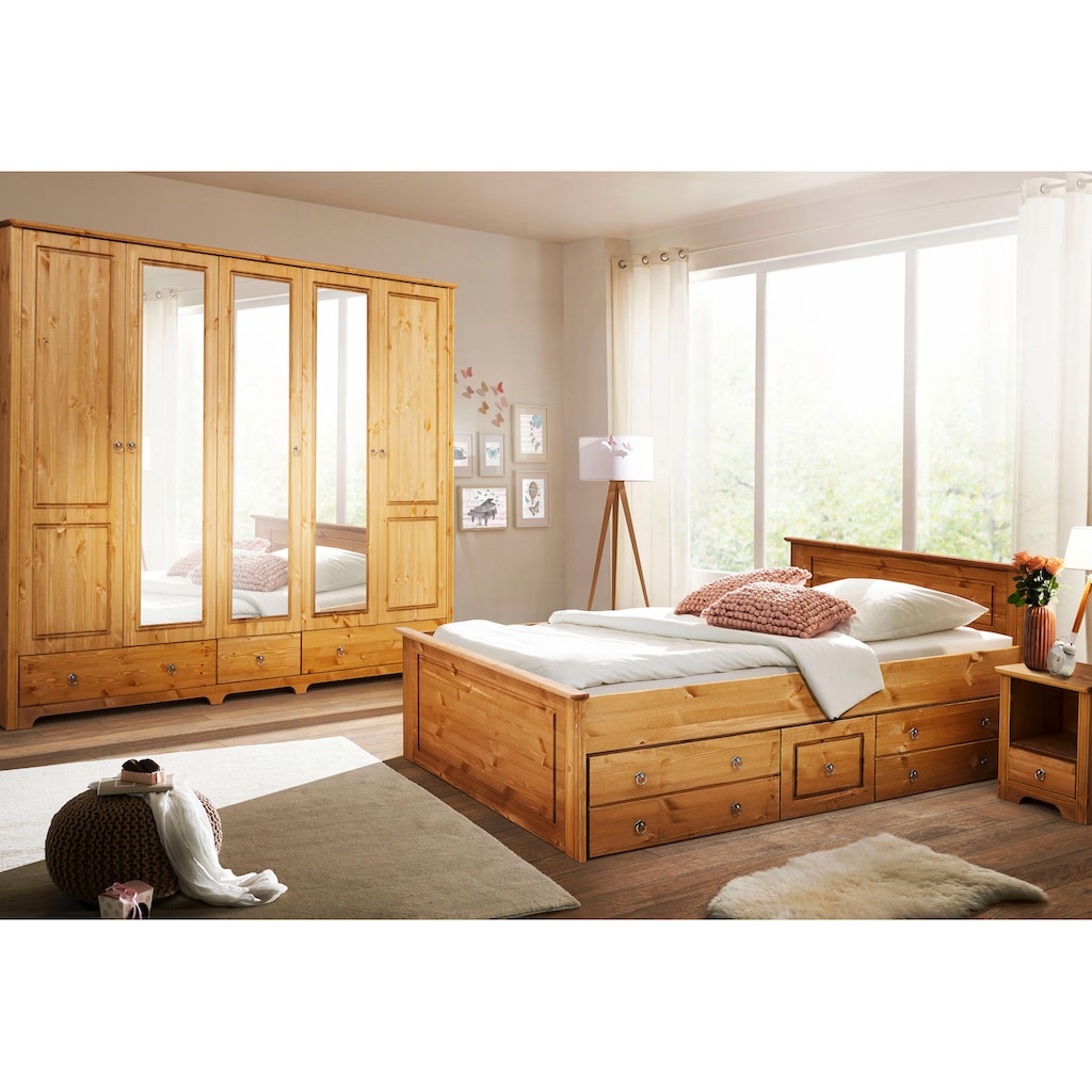 Home affaire Schlafzimmer-Set »Hugo«, (Set, 4 St.), Bett 180x200 cm, 5-trg Kleiderschrank und 2 Nachttische