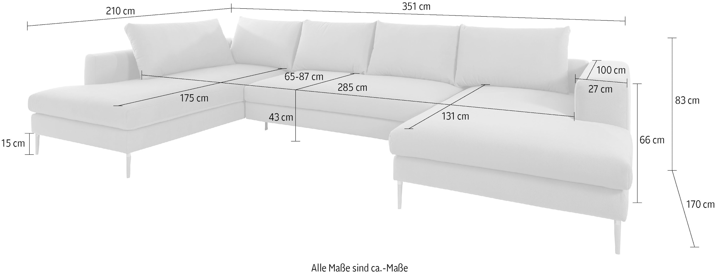 OTTO products Wohnlandschaft »Finnja, viel Platz, wahlweise Bettfunktion und Bettkasten, U-Form«