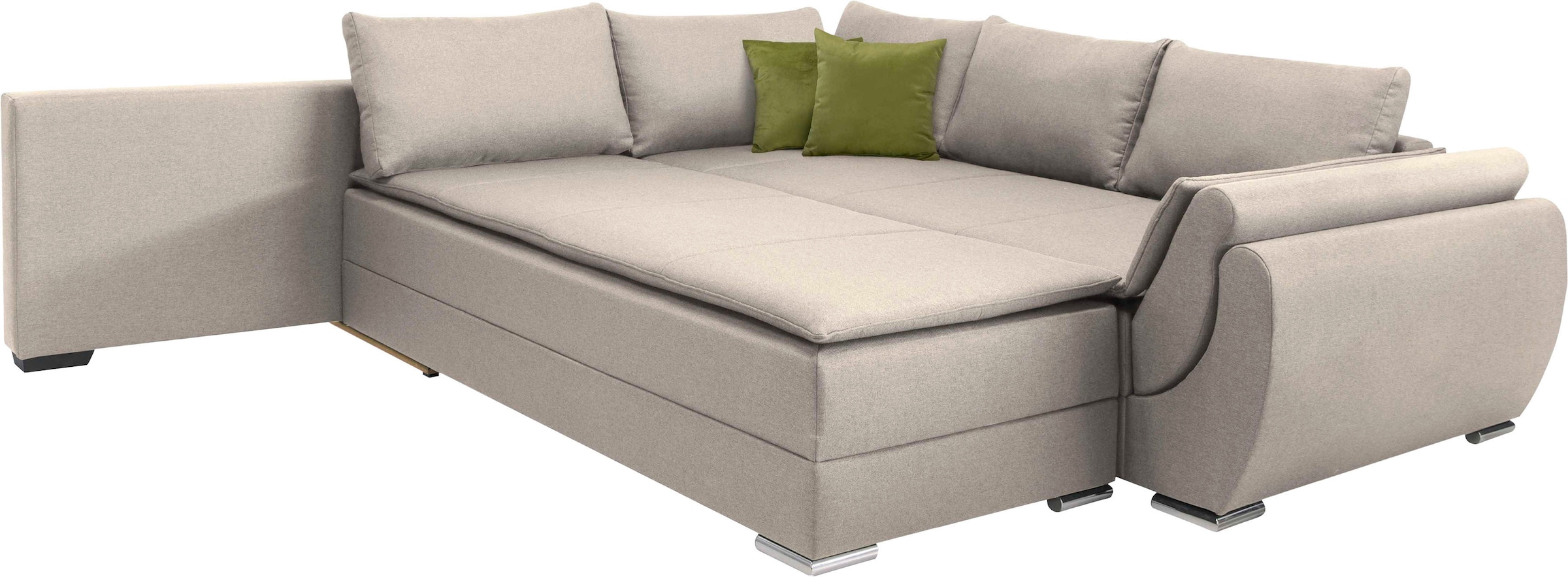 INOSIGN Ecksofa »Göteborg«, mit Boxspring-Bettfunktion und Bettkasten, Dauerschlaffunktion, Topper
