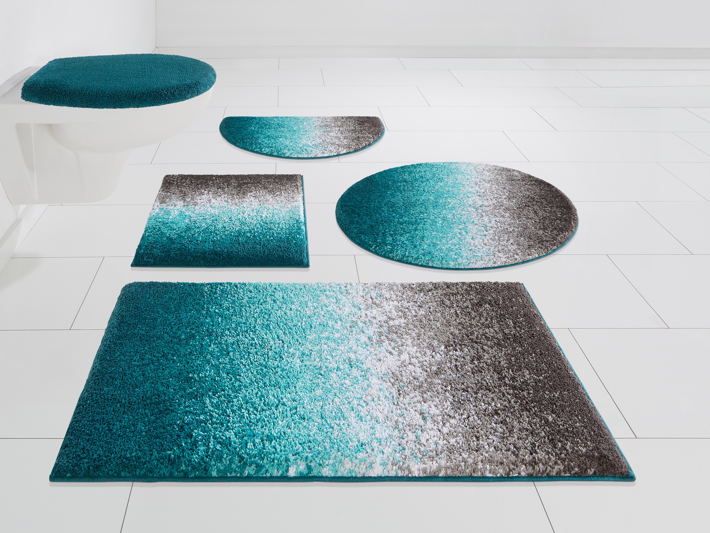my home Badematte »Elif, Badvorleger, Badezimmer Teppich«, rutschhemmend beschichtet, fußbodenheizungsgeeignet-schnell trocknend-strapazierfähig, Ombré-Look, Badteppich, Badematten auch als 3 teiliges Set erhältlich
