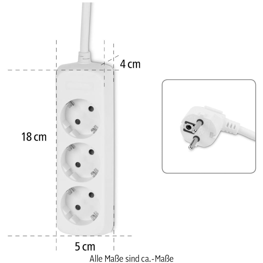 Hama Steckdosenverteiler »Mehrfachsteckdose 3-fach, 3m in Weiß, mit erhöhtem Berührungsschutz«, 3-fach, (Kabellänge 3 m)