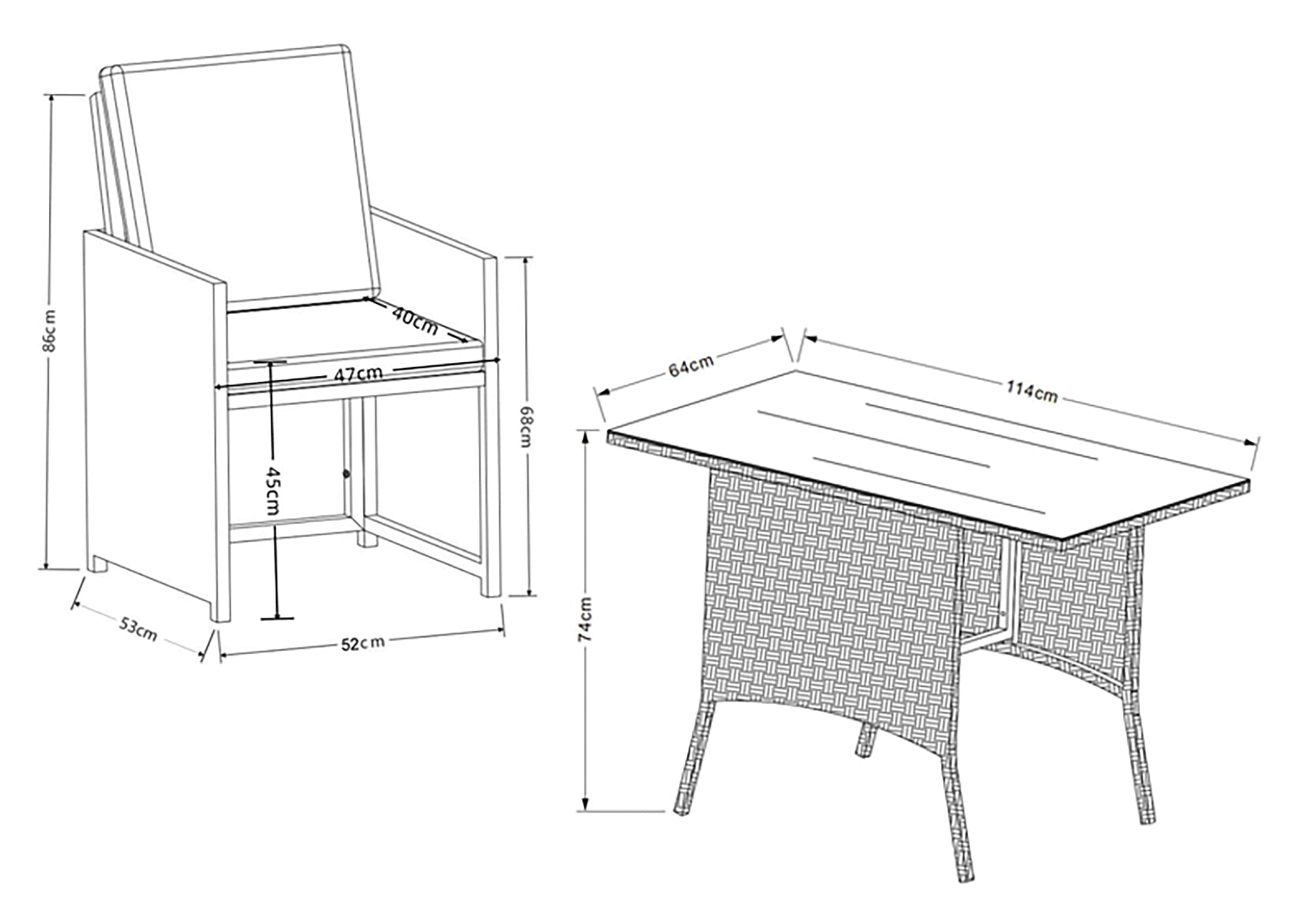 VCM Garten-Essgruppe »VCM 3-tlg Gartenmöbel Set | Sitzgruppe Essgruppe | 1xTisch, 2x Stühle | Tisch Maße ca. H. 74 x B. 114 x T. 64 cm | Rattan | Garten Set - Raloso«, (3 tlg., Raloso)