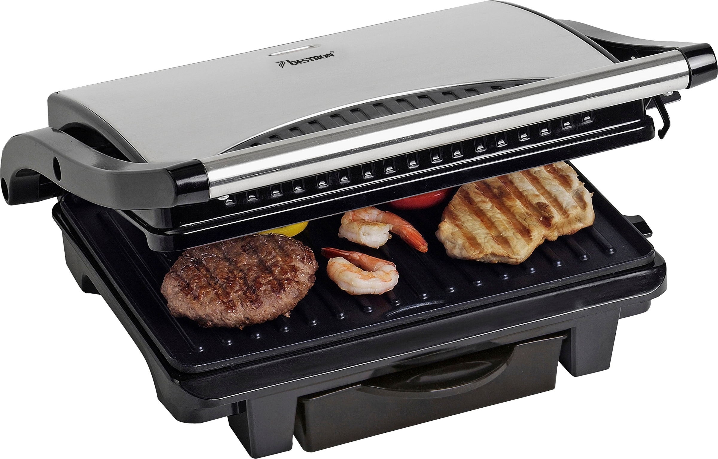 bestron Kontaktgrill »ASW113S Sandwich-/Panini-Kontaktgrill«, 1000 W, antihaftbeschichtet, mit Auffangschale, Schwarz