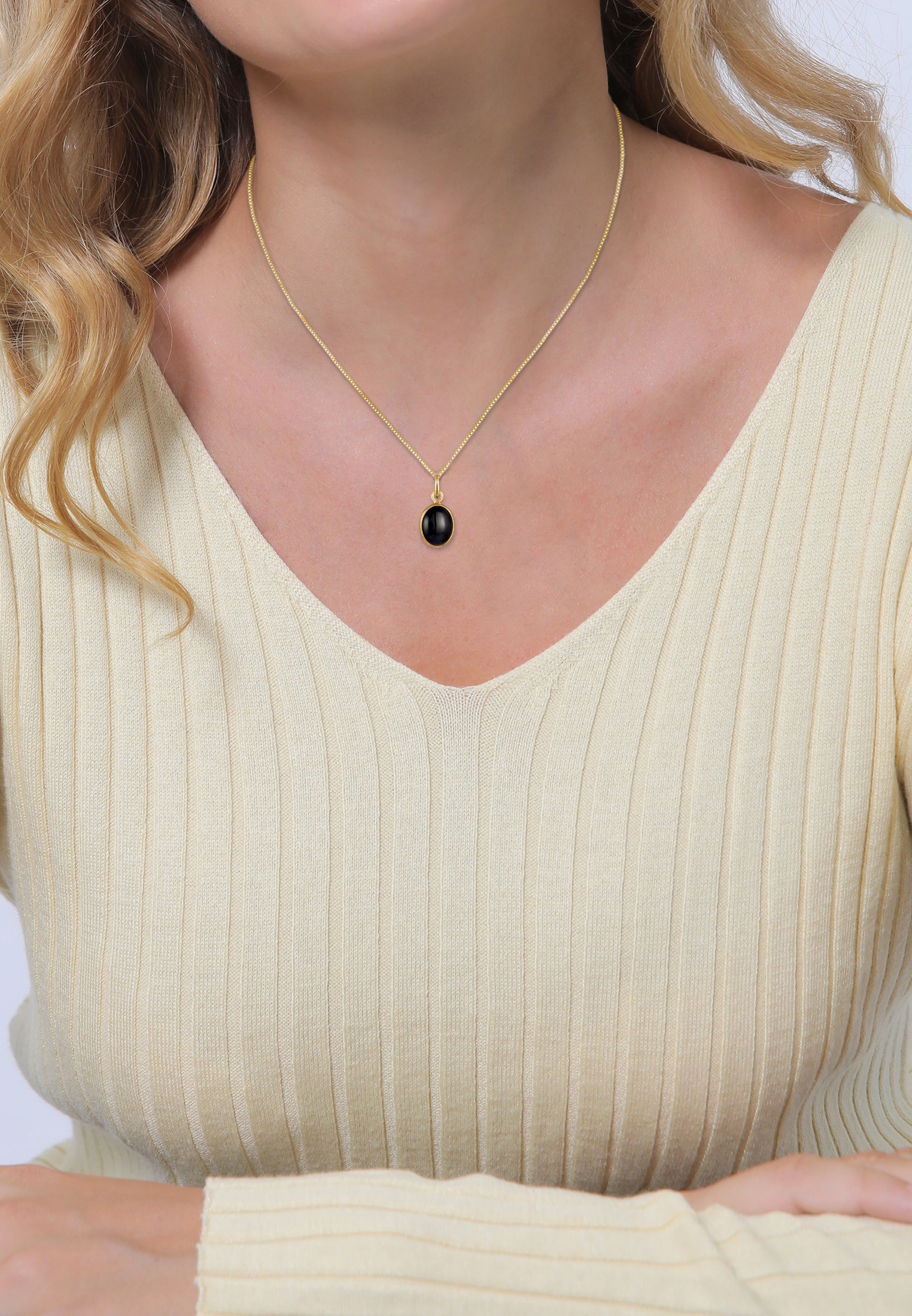 Elli Silberkette »Halskette Onyx Anhänger Oval Klassisch 925 Silber«