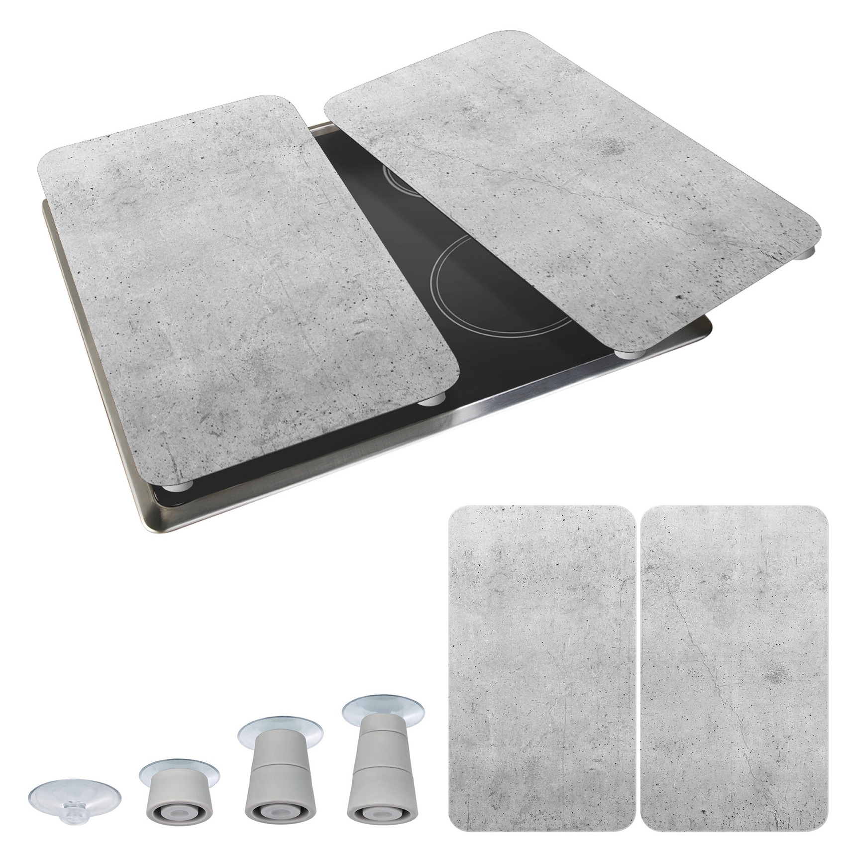 WENKO Herd-Abdeckplatte »Universal Modell Beton«, (Set, 2 tlg.), Herdabdeckung für alle Herdarten, kratzfest, mit rutschfesten Füßen