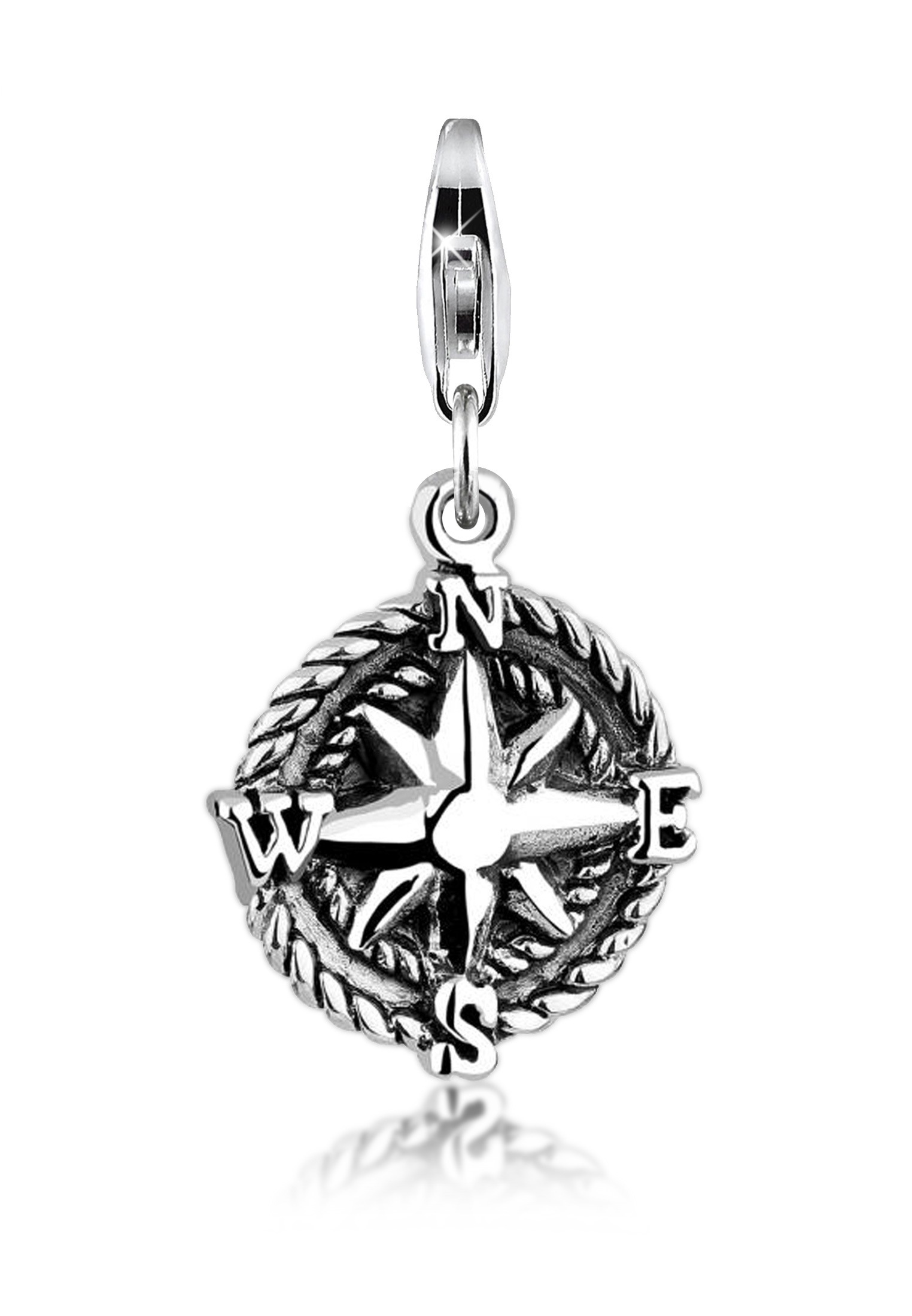 Nenalina Charm Stern »Charm Anhänger Kompass Reise Oxid Windrose 925 Silber«