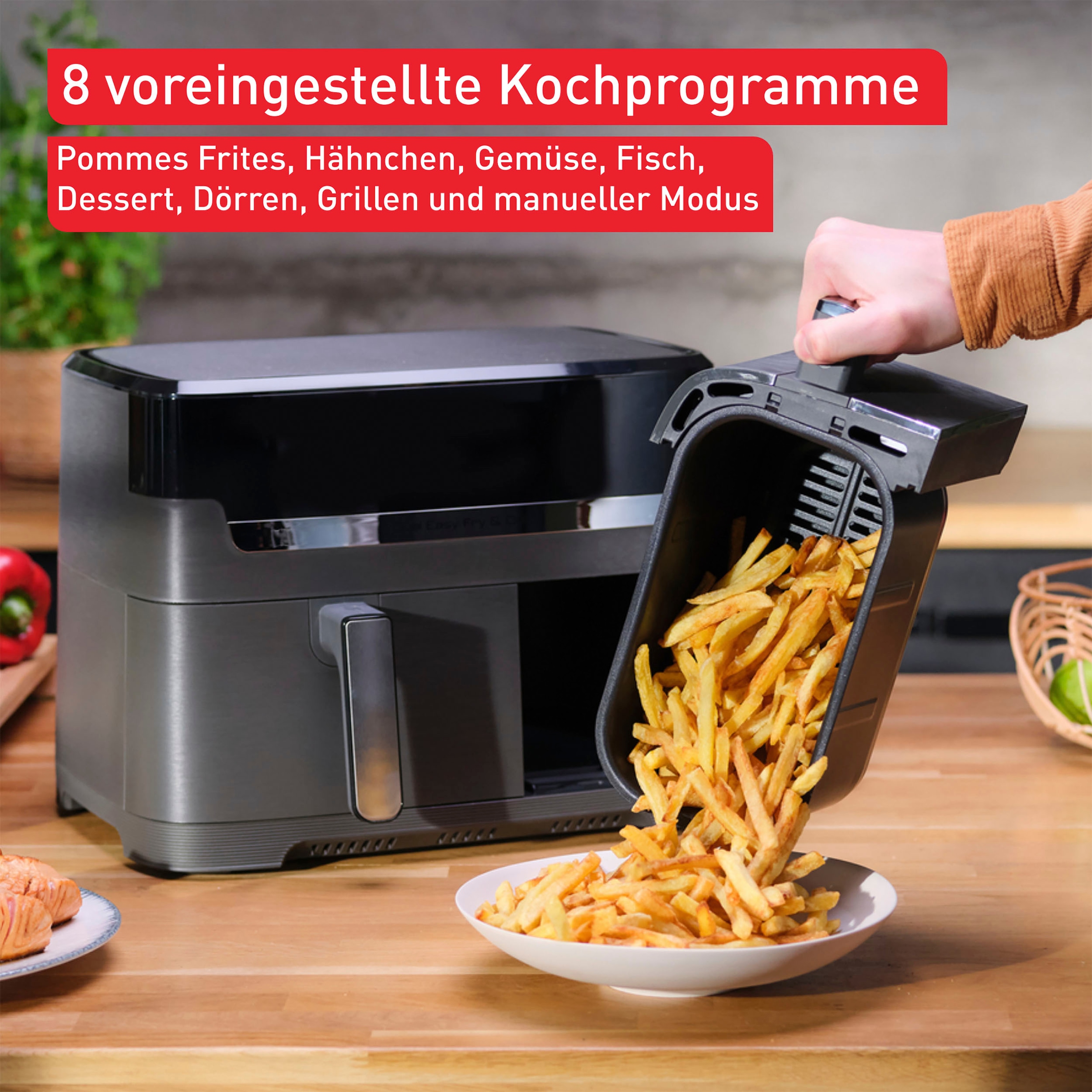 Tefal Heißluftfritteuse »EY905B Dual Easy Fry & Grill«, 2700 W, Doppelkammer, 8,3 L Kapazität, mit Hamburger Presse