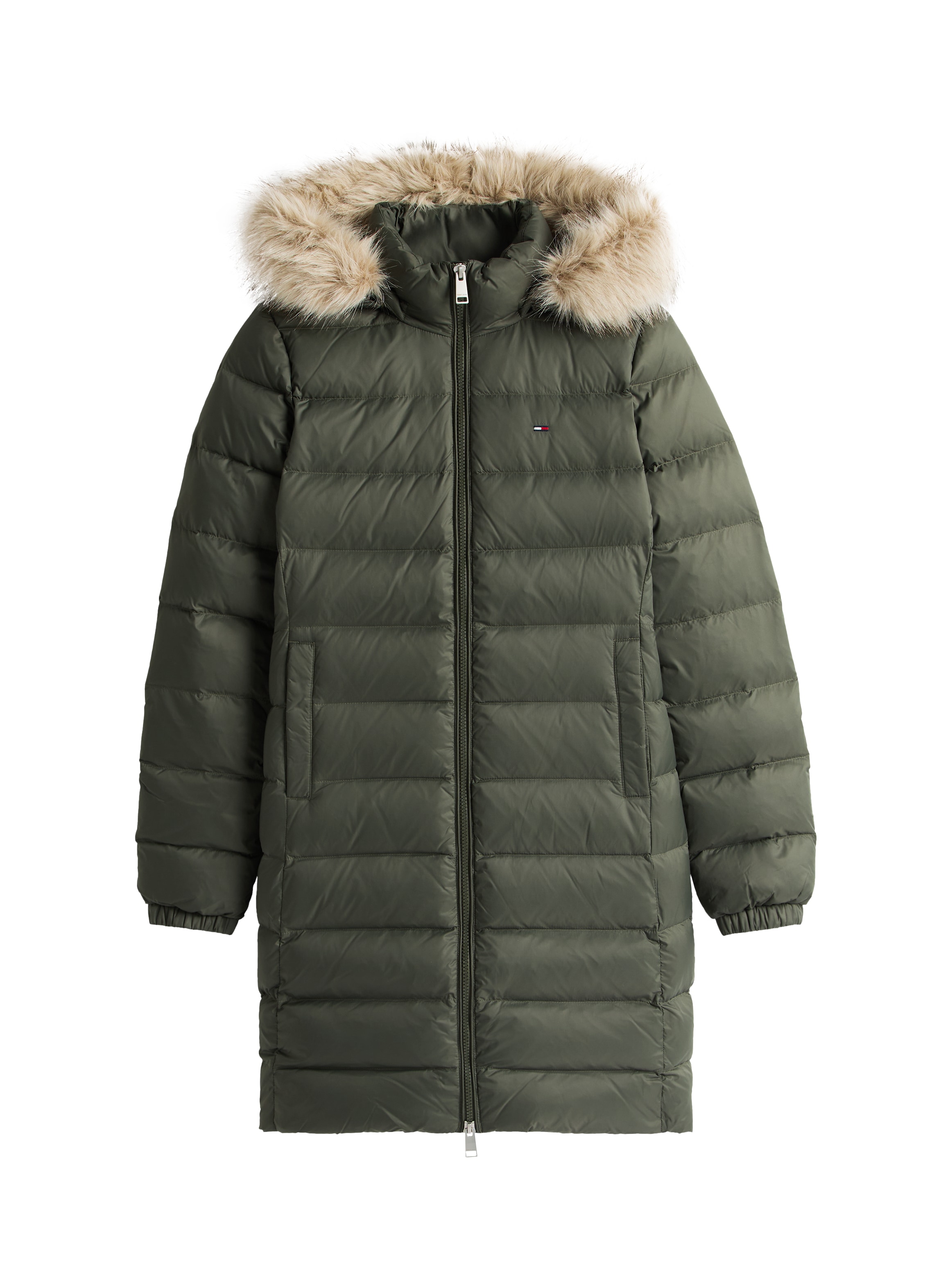Tommy Jeans Steppmantel »TJW ESSENTIAL HOODED DOWN COAT«, mit Fellimitat, Logostickerei