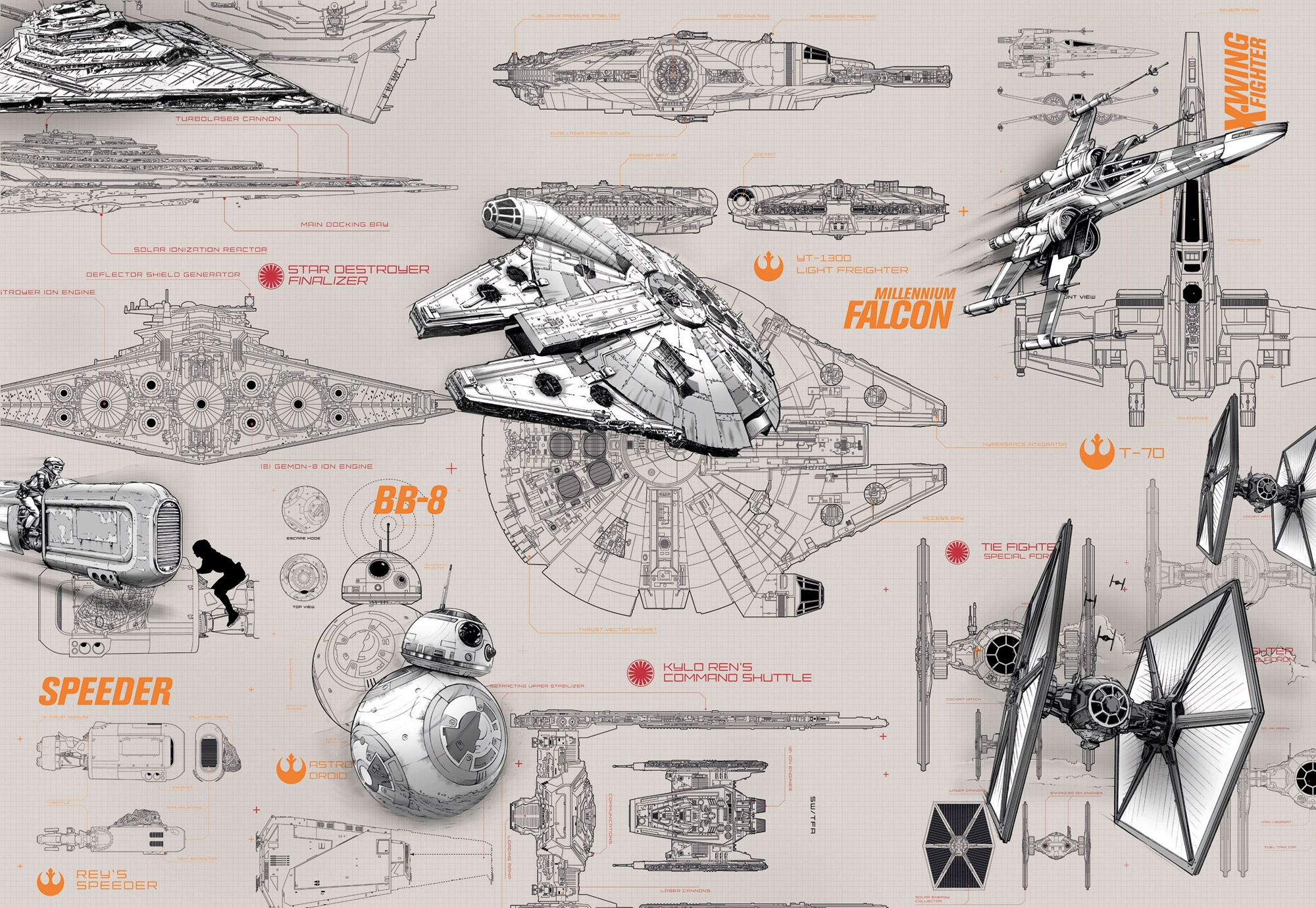 Komar Fototapete »STAR WARS Blueprints«, bedruckt-Comic, 368x254 cm (Breite  x Höhe), inklusive Kleister online kaufen | mit 3 Jahren XXL Garantie