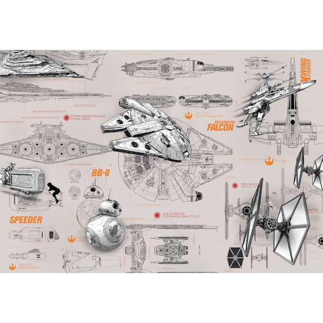 Komar Fototapete »STAR WARS Blueprints«, bedruckt-Comic, 368x254 cm (Breite  x Höhe), inklusive Kleister online kaufen | mit 3 Jahren XXL Garantie