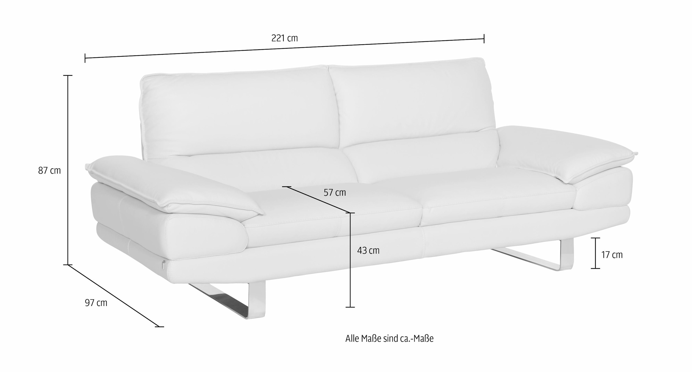 CALIA ITALIA 3-Sitzer »Dave, Sitzkomfort der Extraklasse, tolle Details«, Designsofa auf Kufenfuß, in zwei Lederqualitäten
