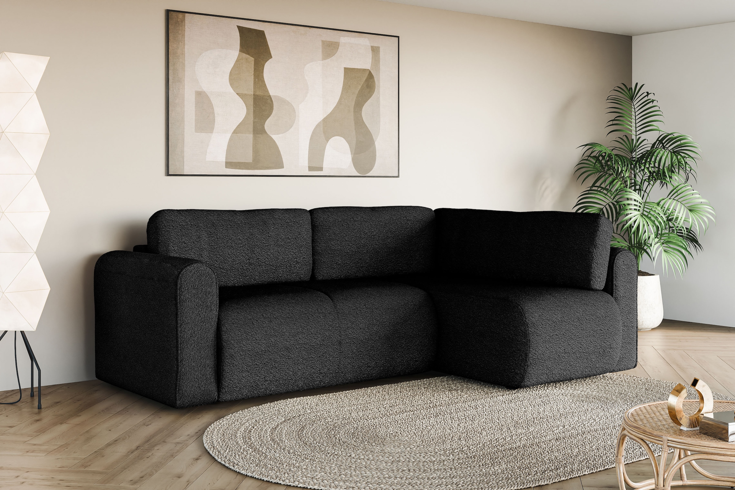 INOSIGN Ecksofa »Ecksofa Zacharia wahlweise mit Bettfunktion, BxTxH 250x166x86 cm«, L-Form mit Wellenunterfederung, Recamiere beidseitig montierbar