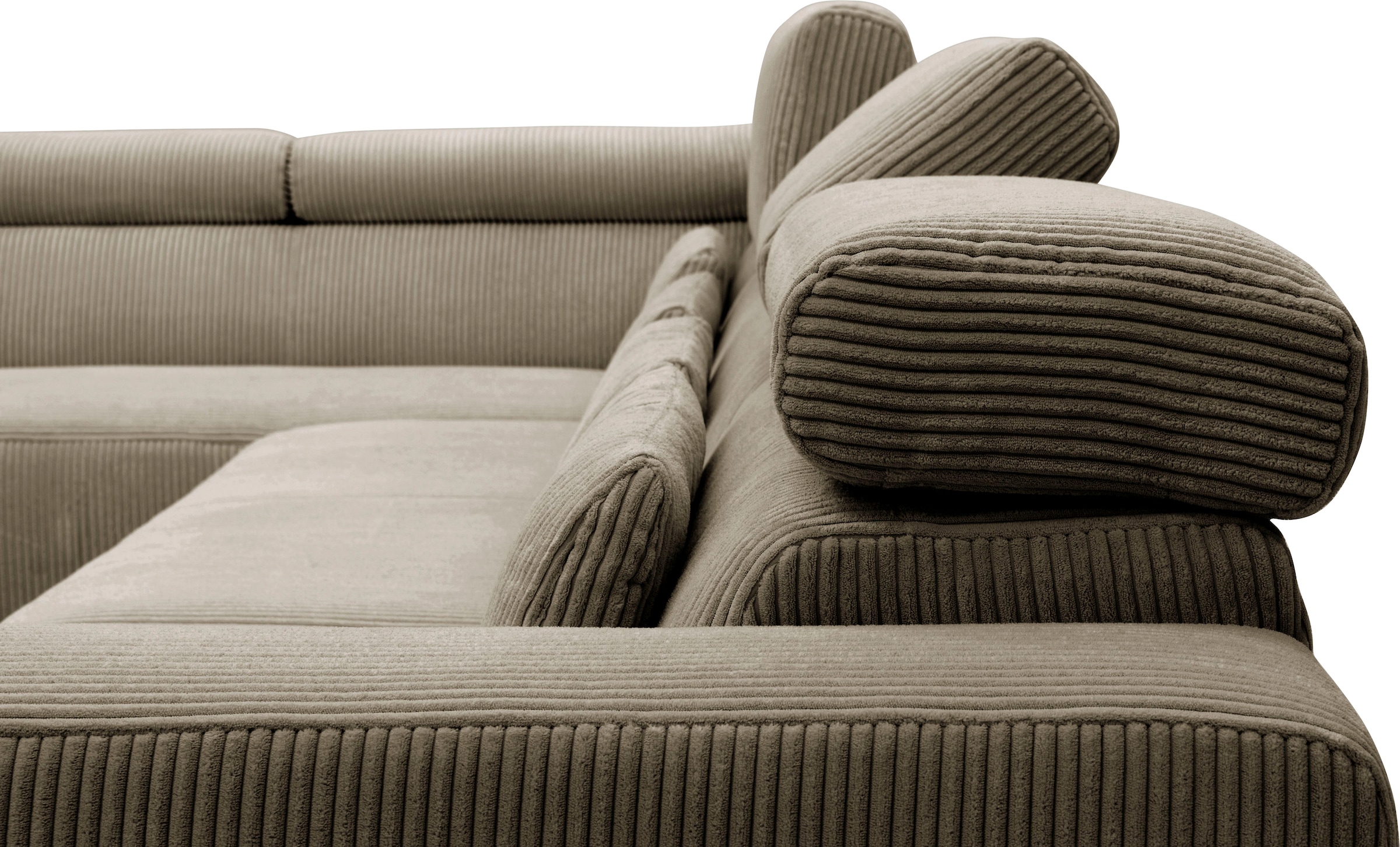 DOMO collection Wohnlandschaft »Brandon, belastbar bis 140kg/ Sitz, B/T: 359/228 cm, U-Form«, ohne Sitztiefenverstellung, Cord, schlamm